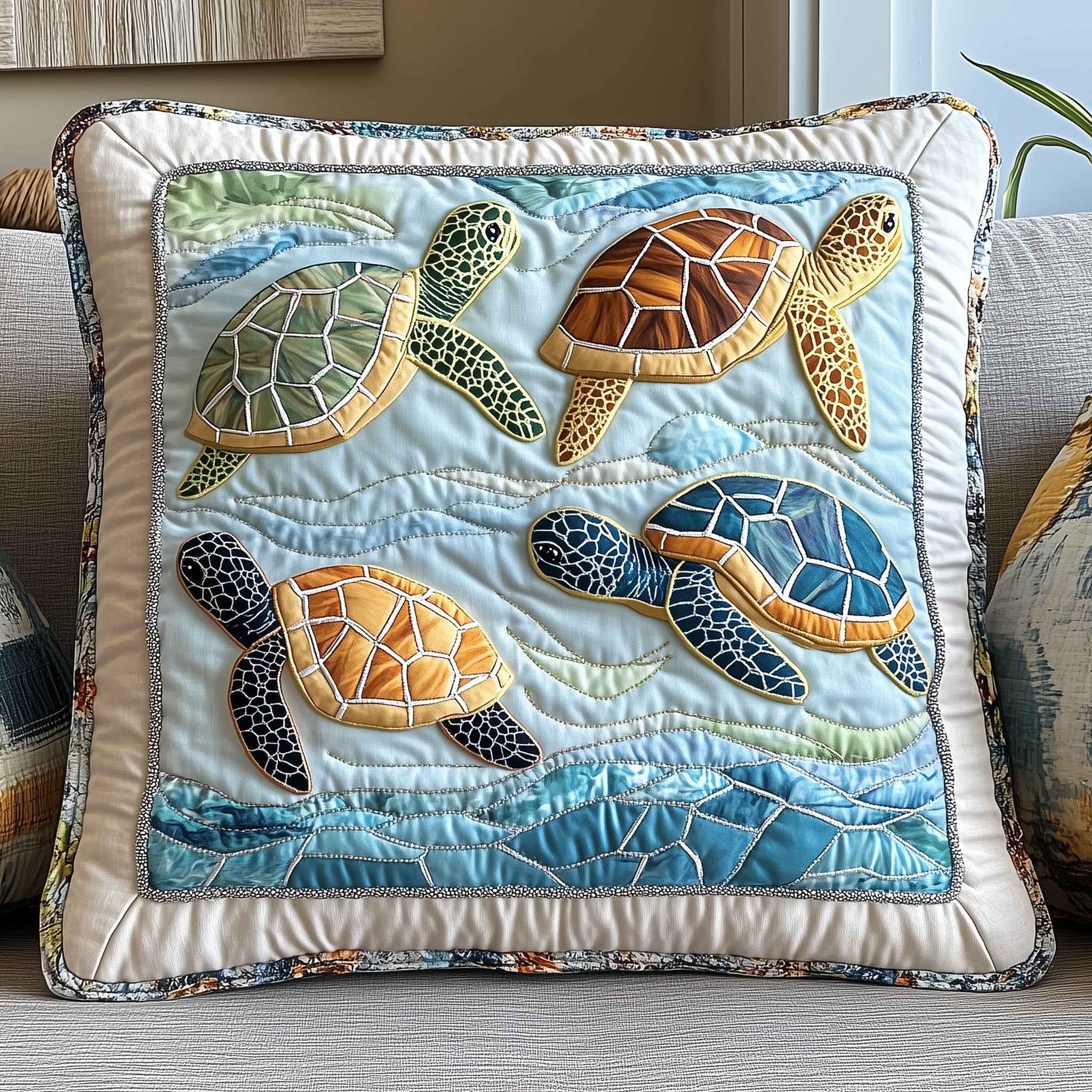 Cheerful Turtle Quilted Pillow Case GFTONL3591