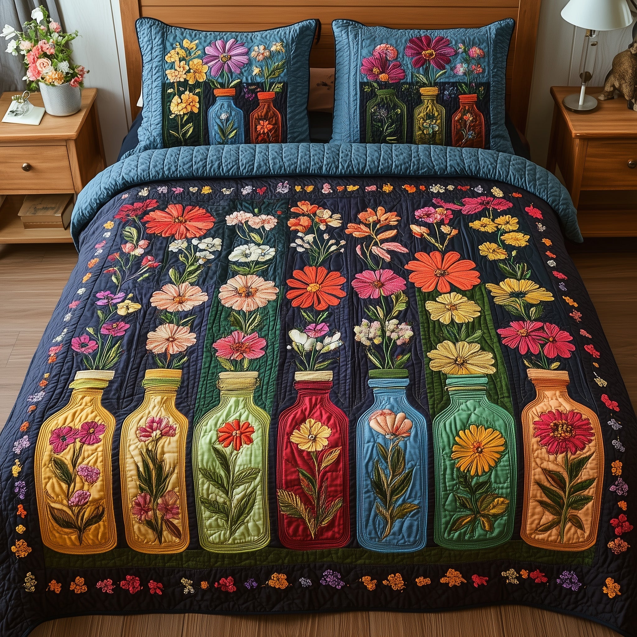 Bottle Of Blossom 3-Piece Quilted Bedding Set GFTONL3670