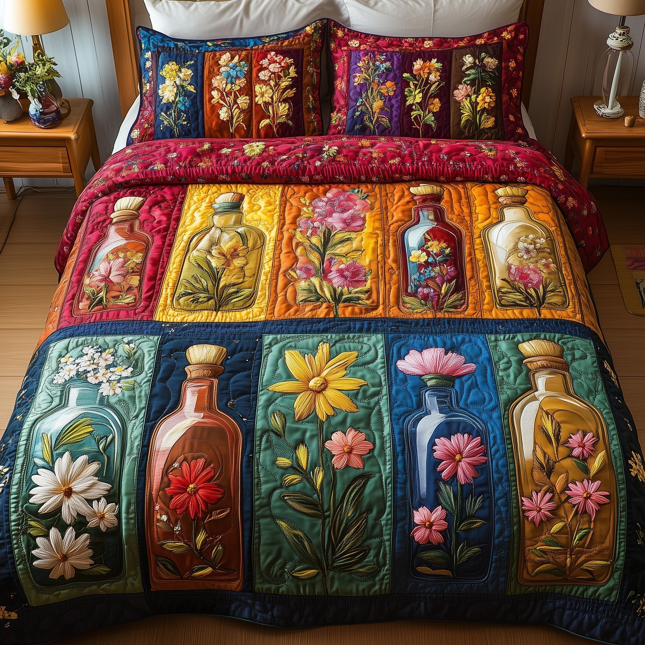 Bottle Of Blossom 3-Piece Quilted Bedding Set GFTONL3671