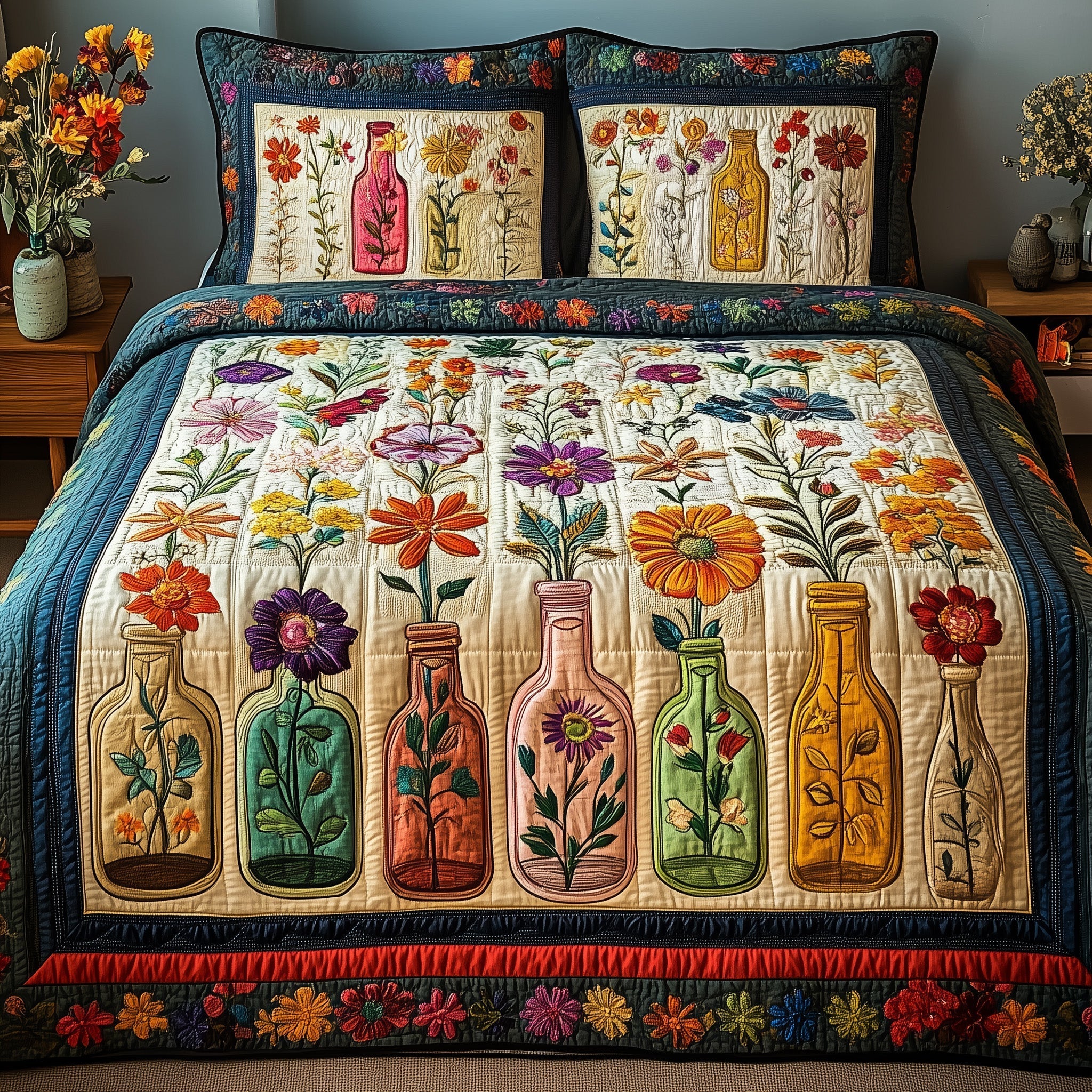 Bottle Of Blossom 3-Piece Quilted Bedding Set GFTONL3672