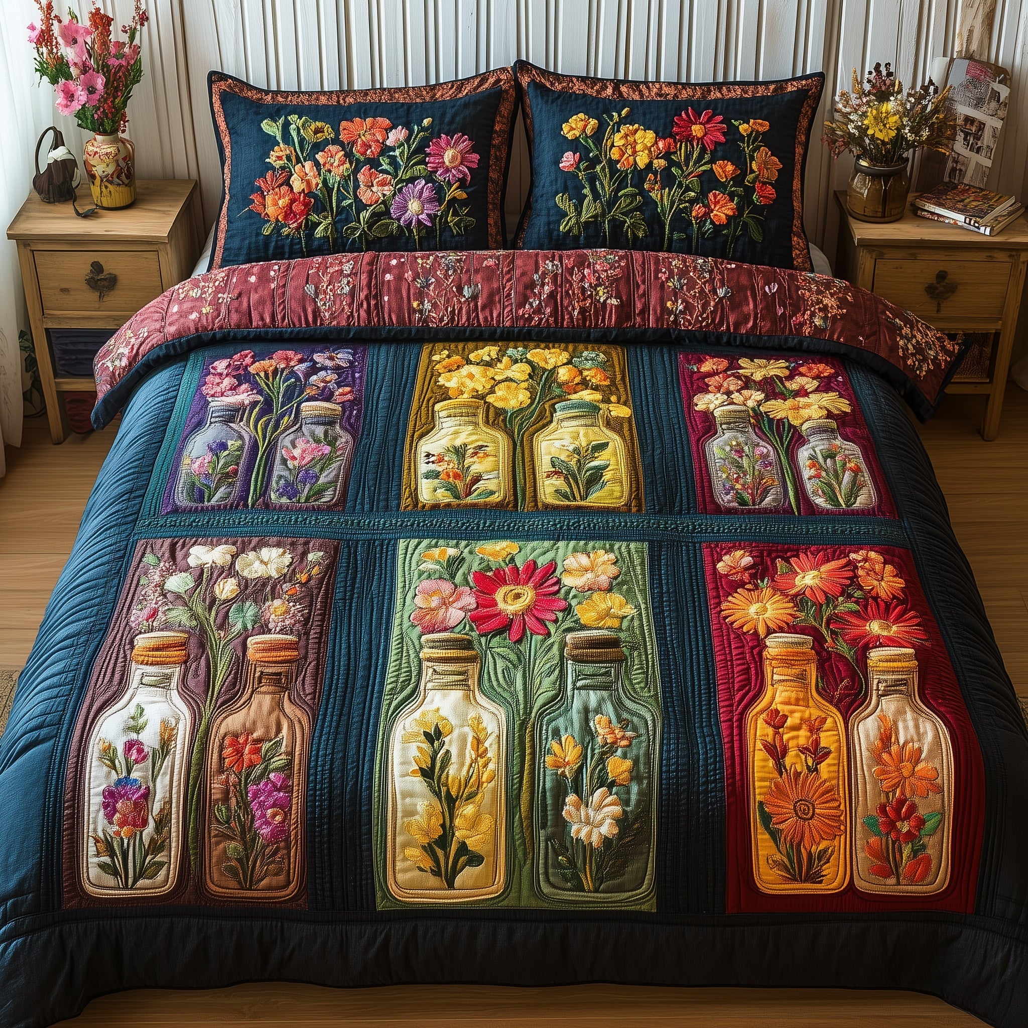 Bottle Of Blossom 3-Piece Quilted Bedding Set GFTONL3673