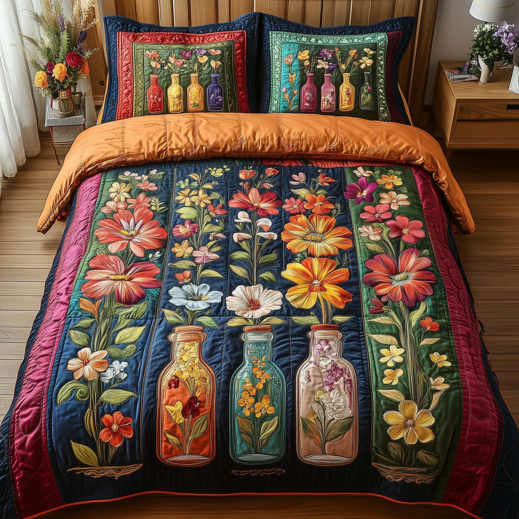 Bottle Of Blossom 3-Piece Quilted Bedding Set GFTONL3675