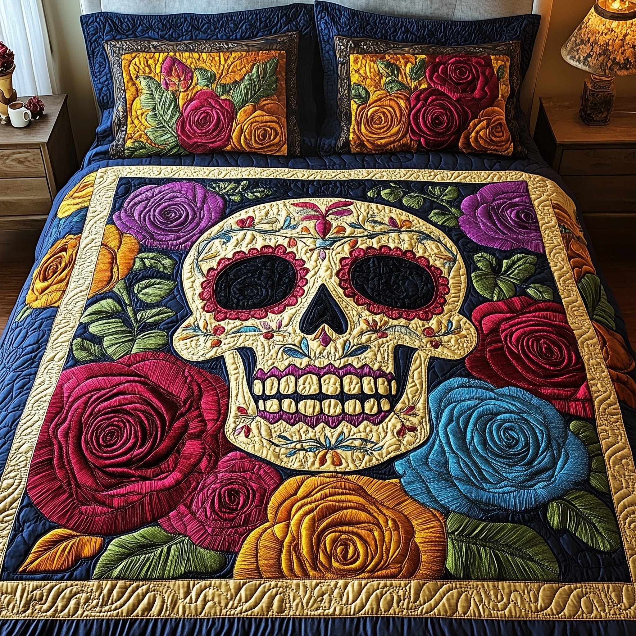 Floral Skull 3-Piece Quilted Bedding Set GFTONL3692