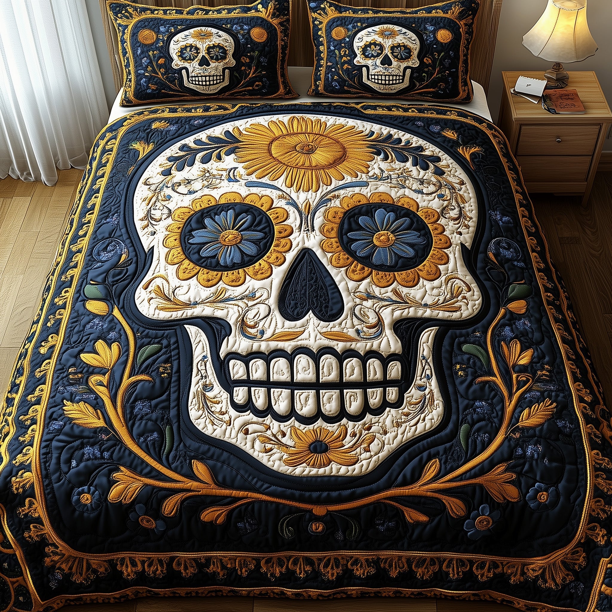 Sugar Skull 3-Piece Quilted Bedding Set GFTONL3694