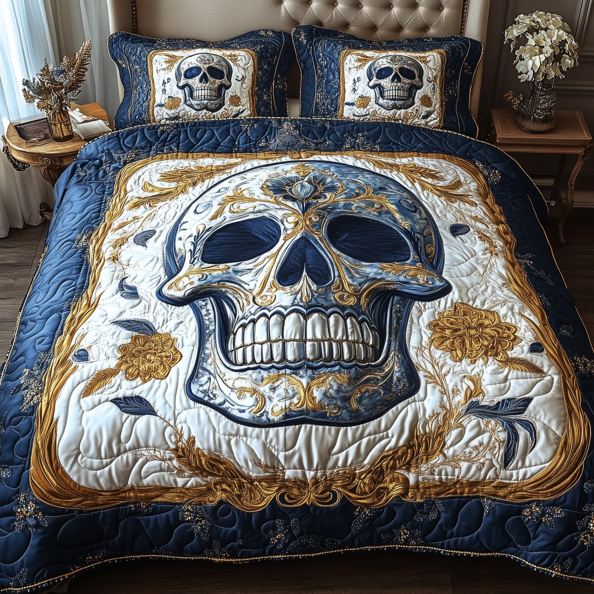 Artful Skull 3-Piece Quilted Bedding Set GFTONL3696