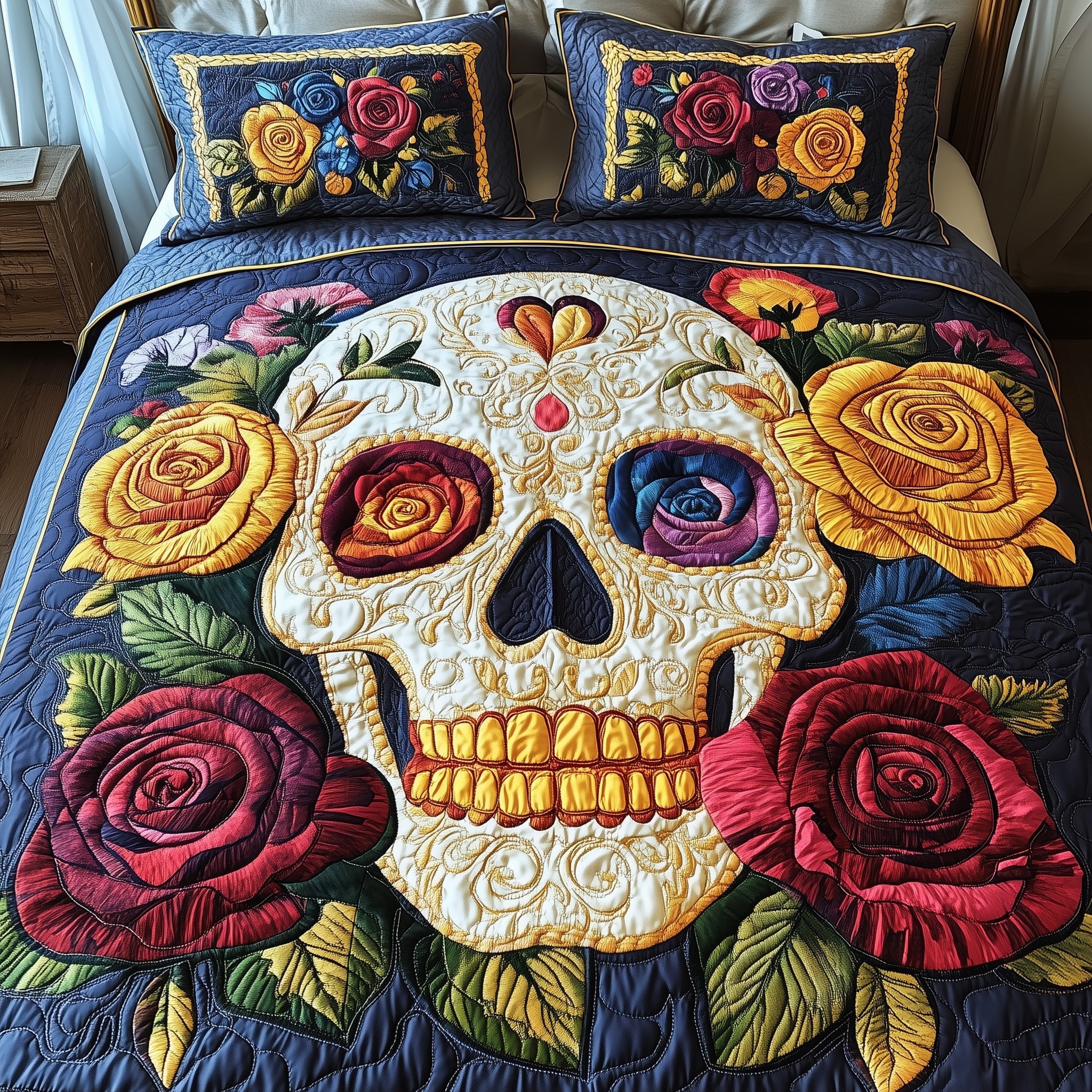 Floral Skull 3-Piece Quilted Bedding Set GFTONL3698