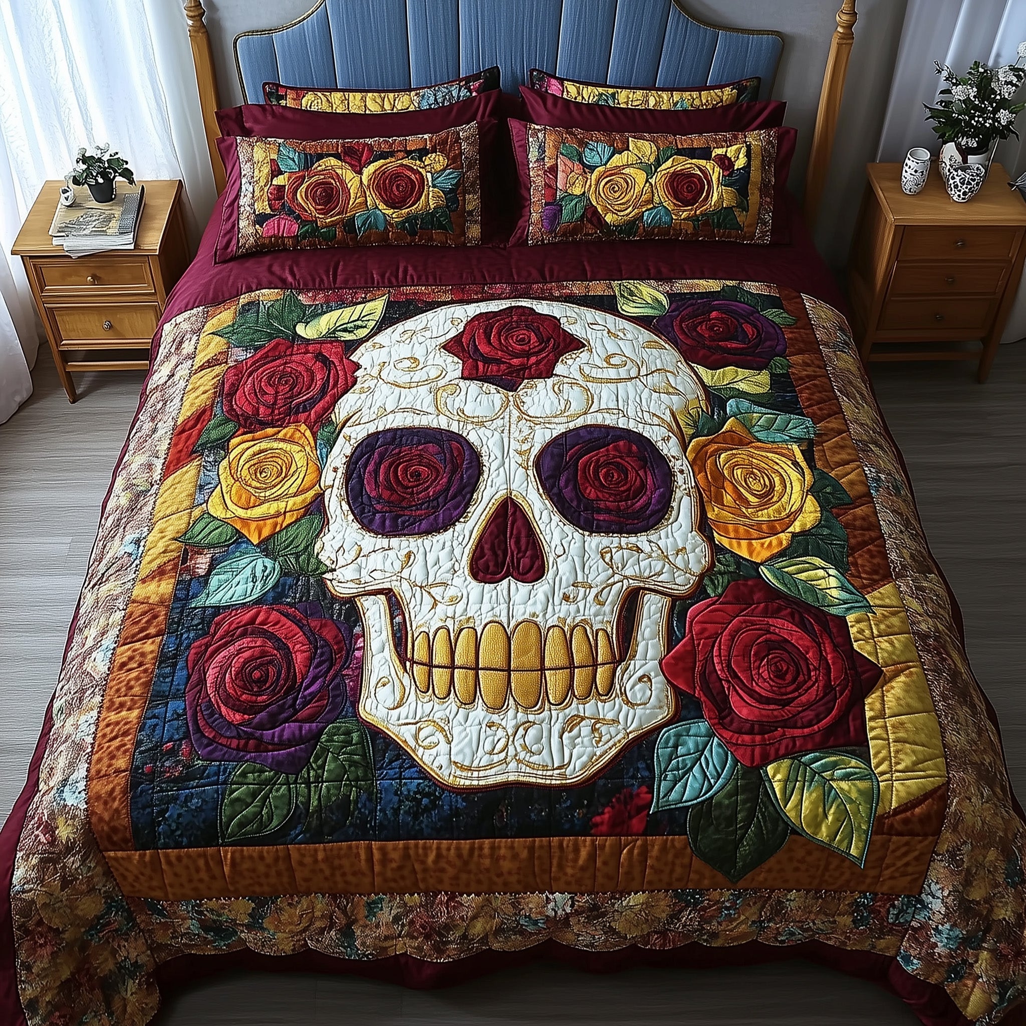 Floral Skull 3-Piece Quilted Bedding Set GFTONL3699