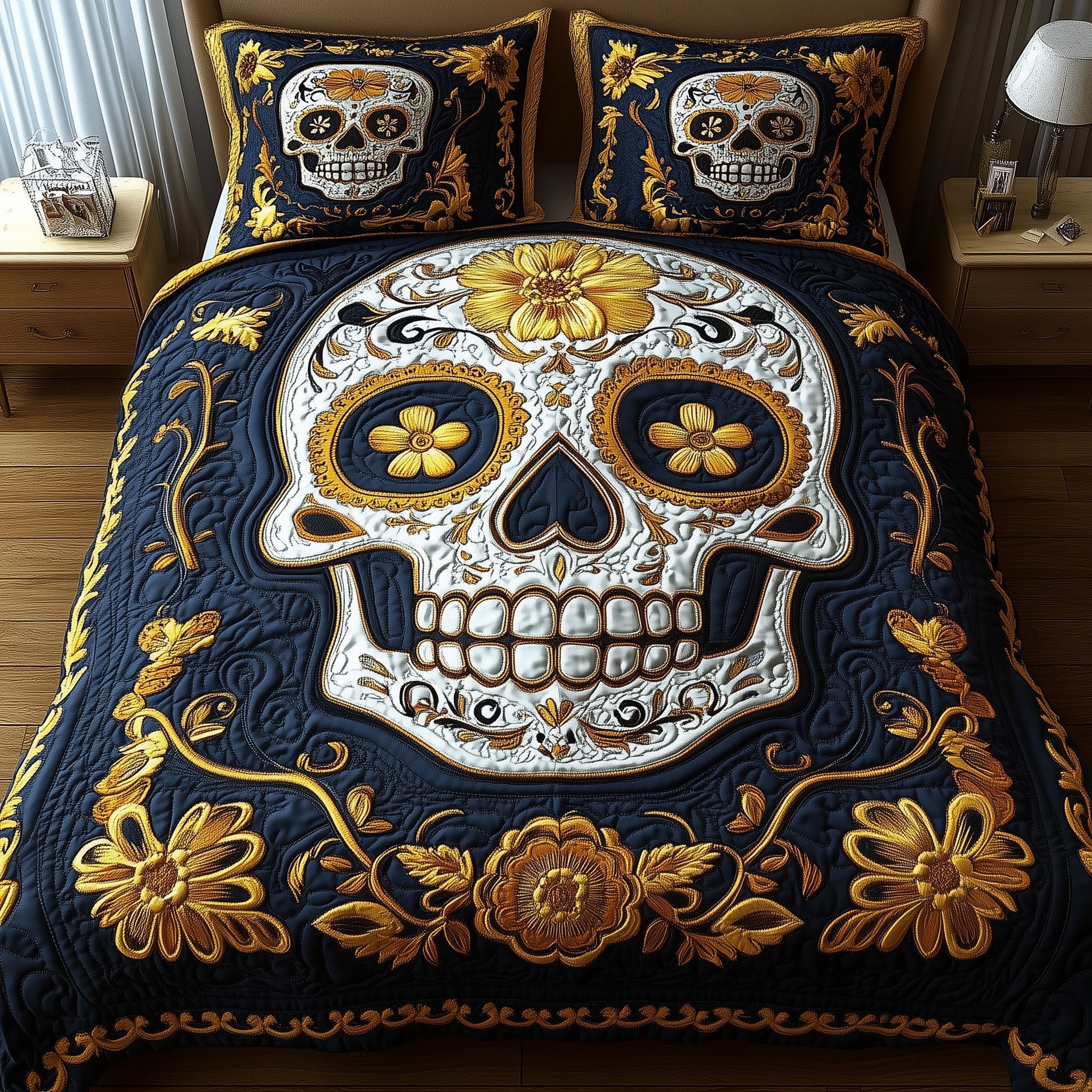 Sugar Skull 3-Piece Quilted Bedding Set GFTONL3700
