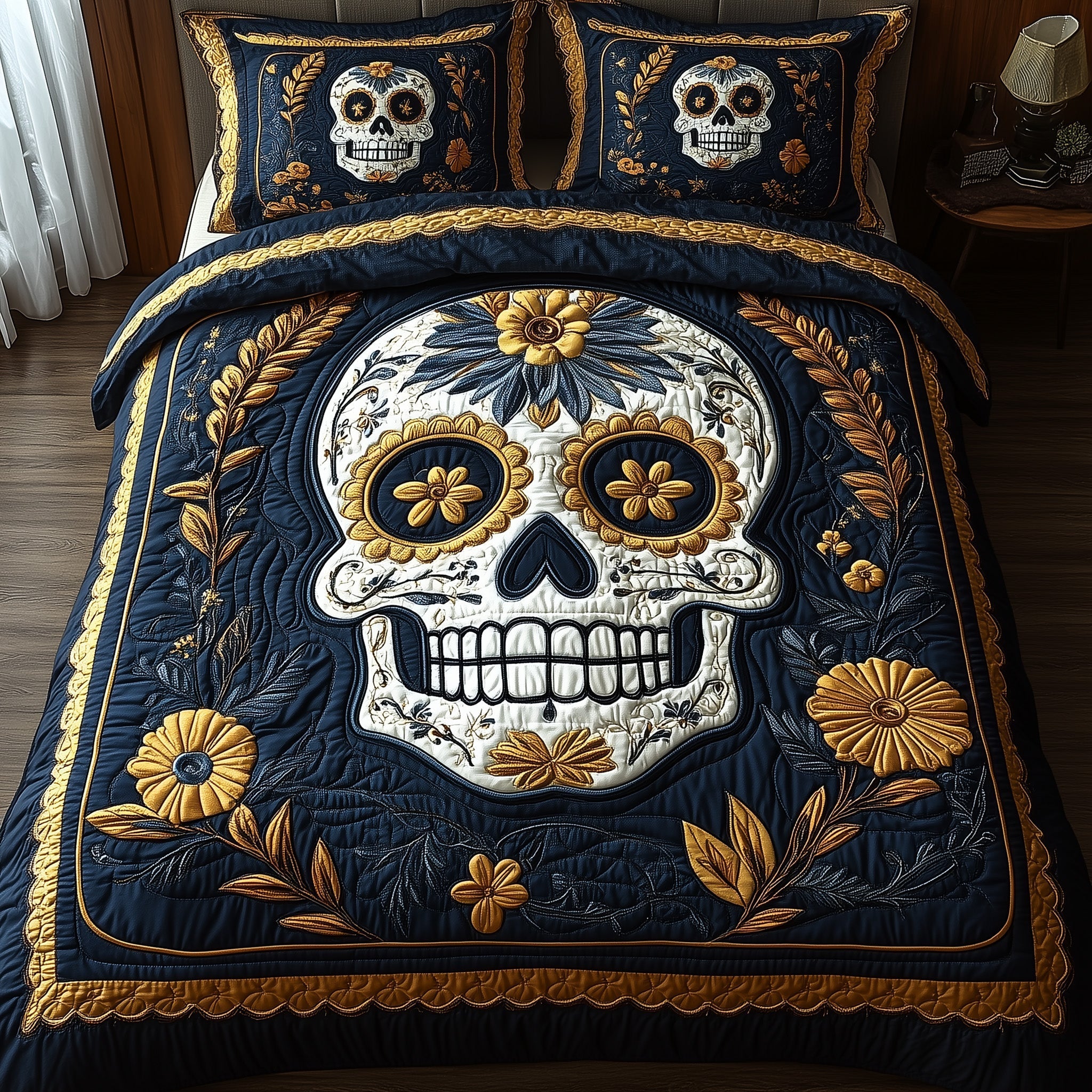Sugar Skull 3-Piece Quilted Bedding Set GFTONL3706