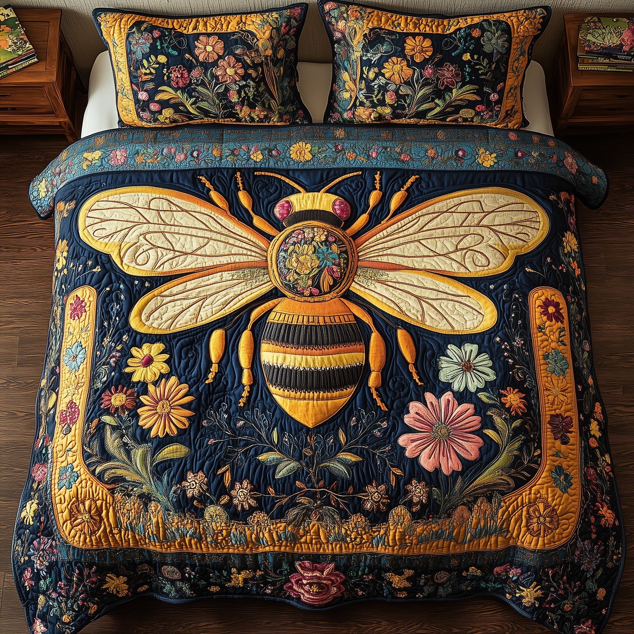 Floral Bee 3-Piece Quilted Bedding Set GFTONL3740