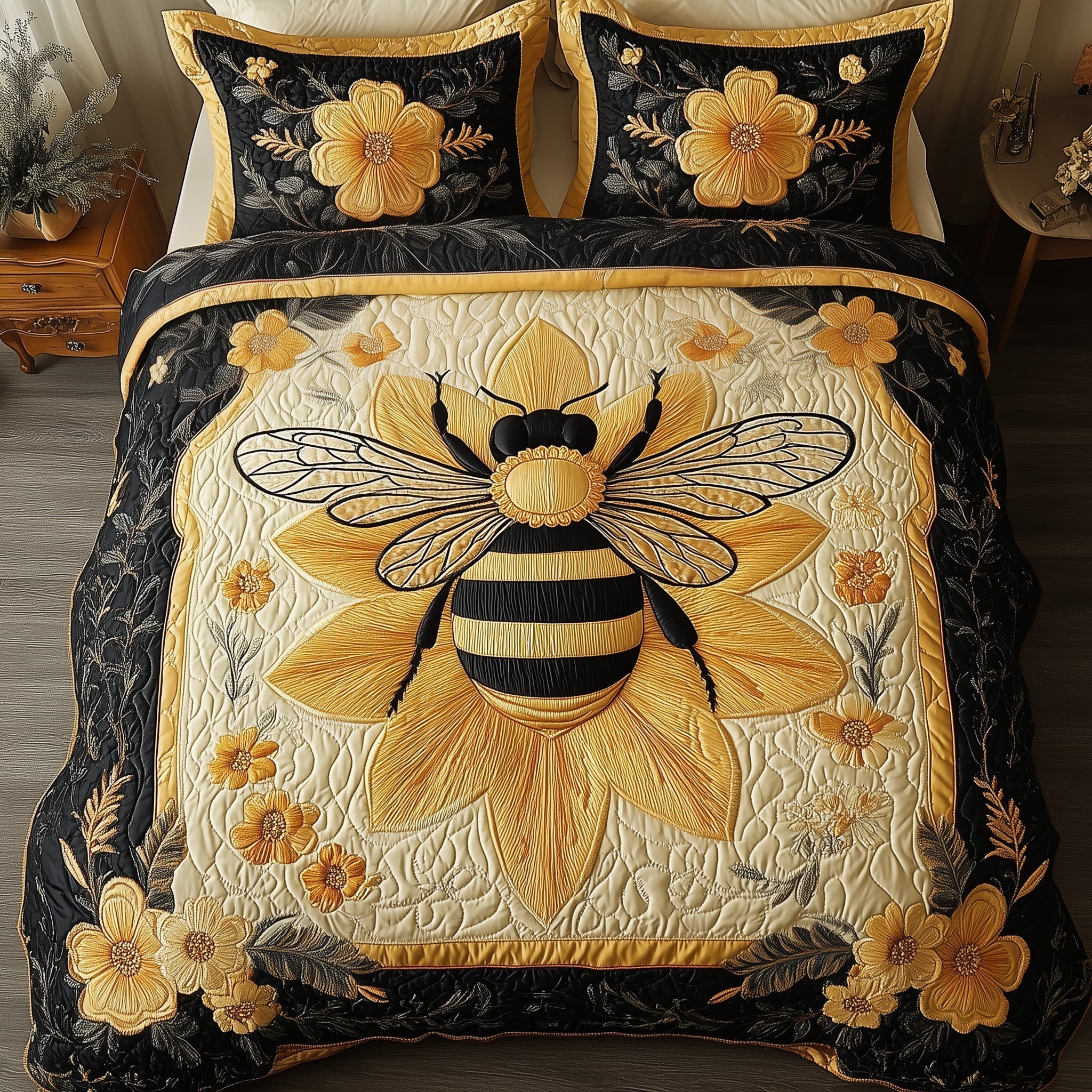 Floral Bee 3-Piece Quilted Bedding Set GFTONL3750