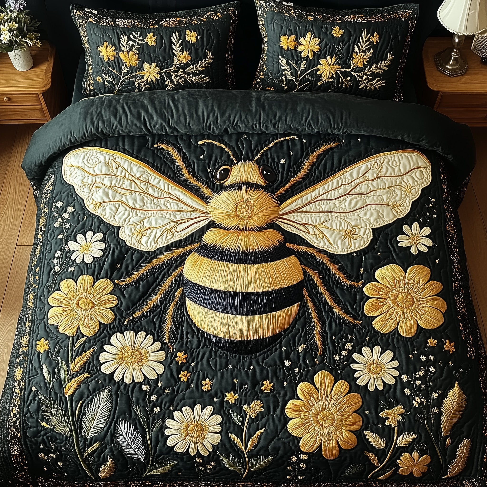 Floral Bee 3-Piece Quilted Bedding Set GFTONL3751
