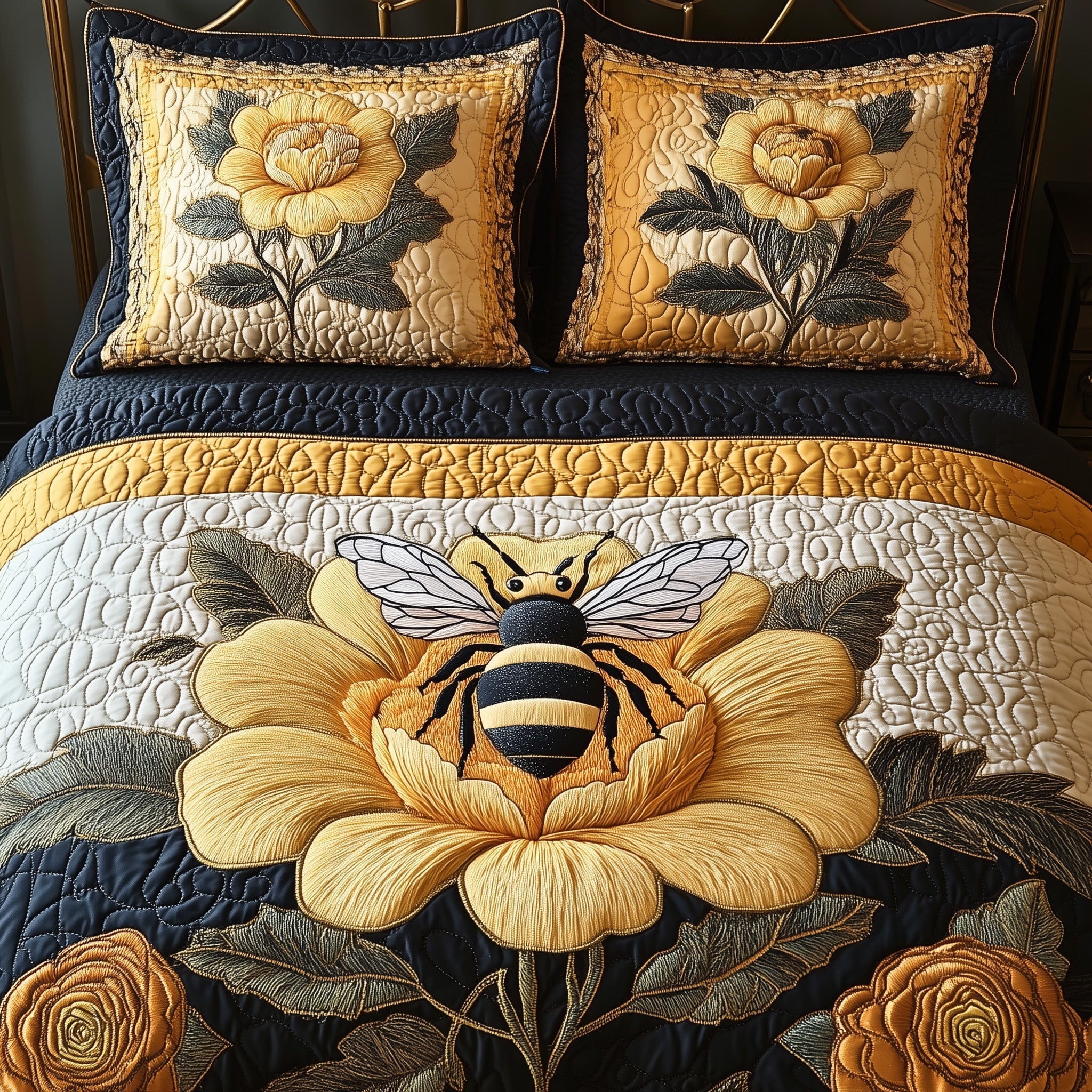 Floral Bee 3-Piece Quilted Bedding Set GFTONL3753
