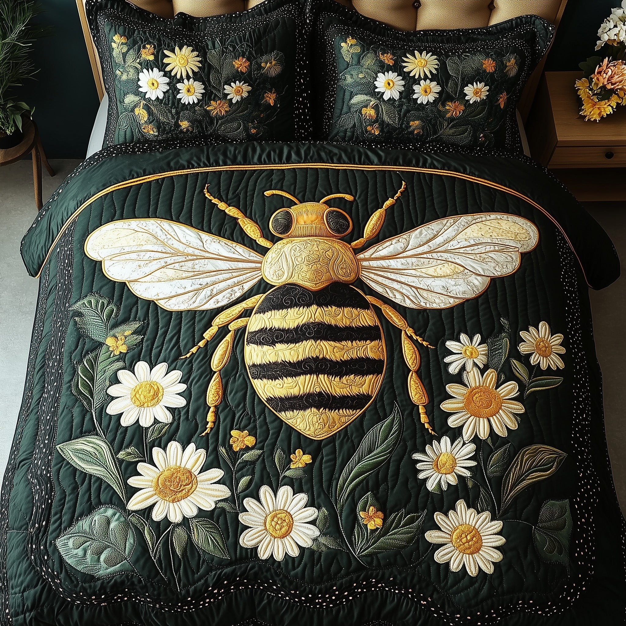 Floral Bee 3-Piece Quilted Bedding Set GFTONL3755