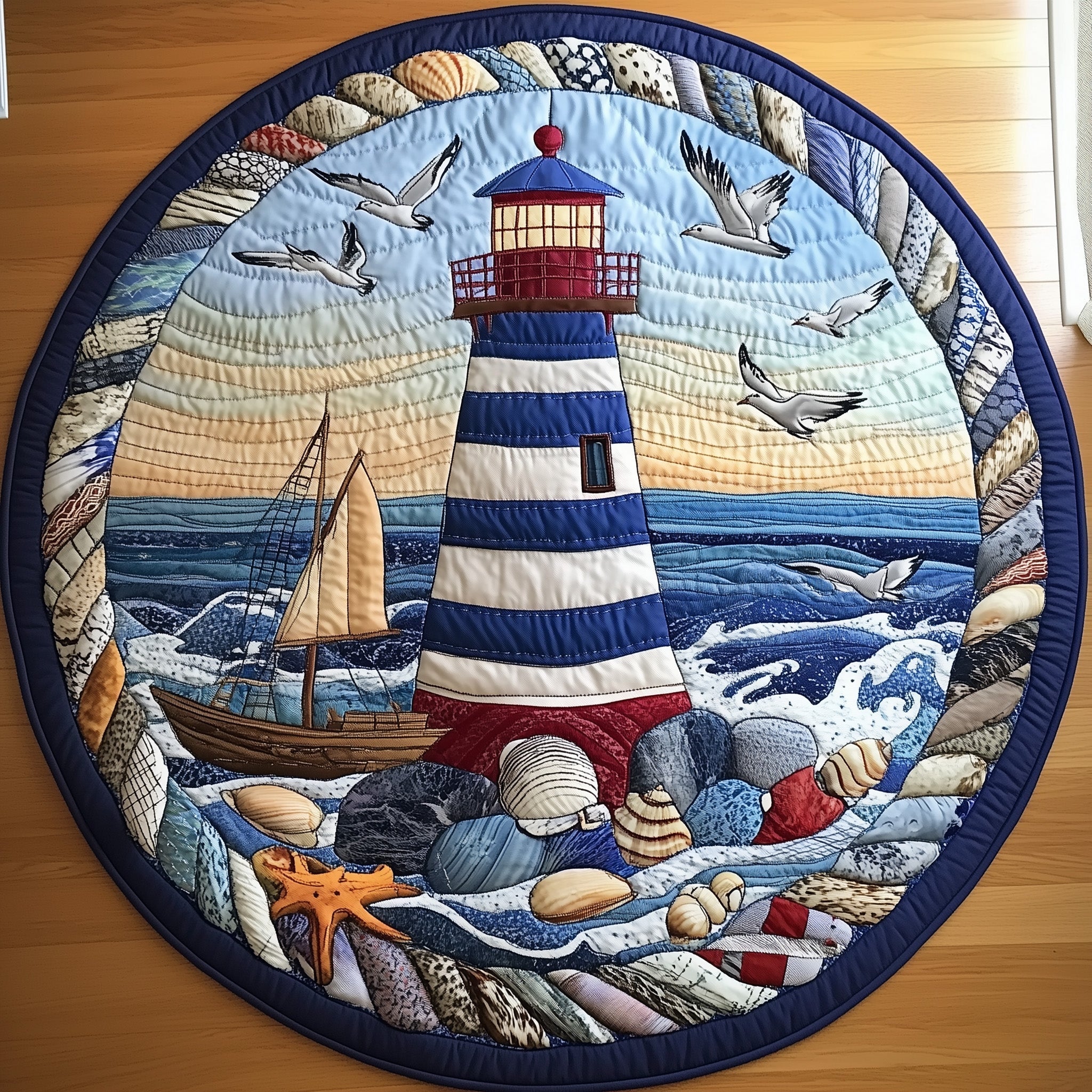 Nautical Lighthouse Quilted Round Mat GFTONL3770
