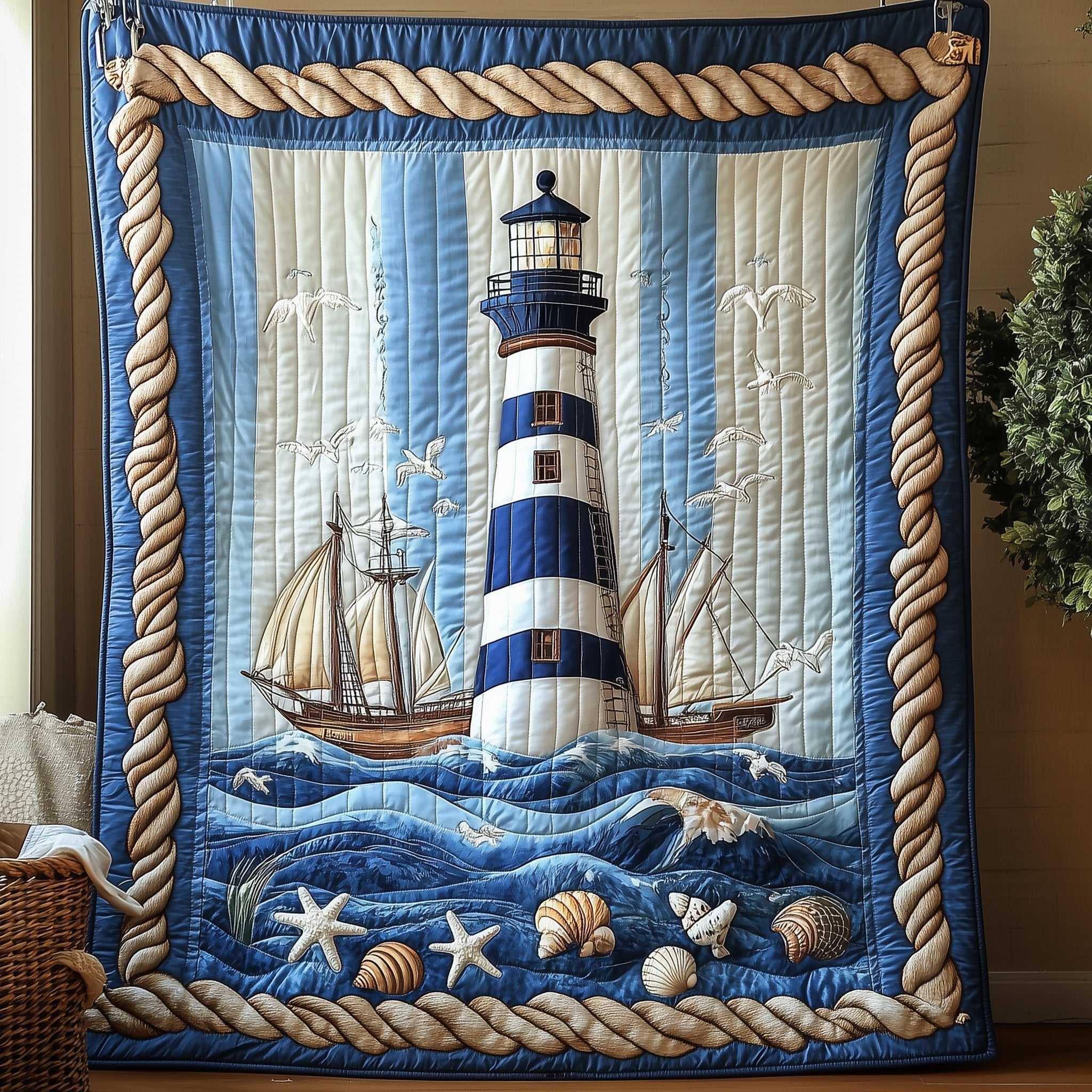 Blue Lighthouse Quilted Blanket GFTONL3777