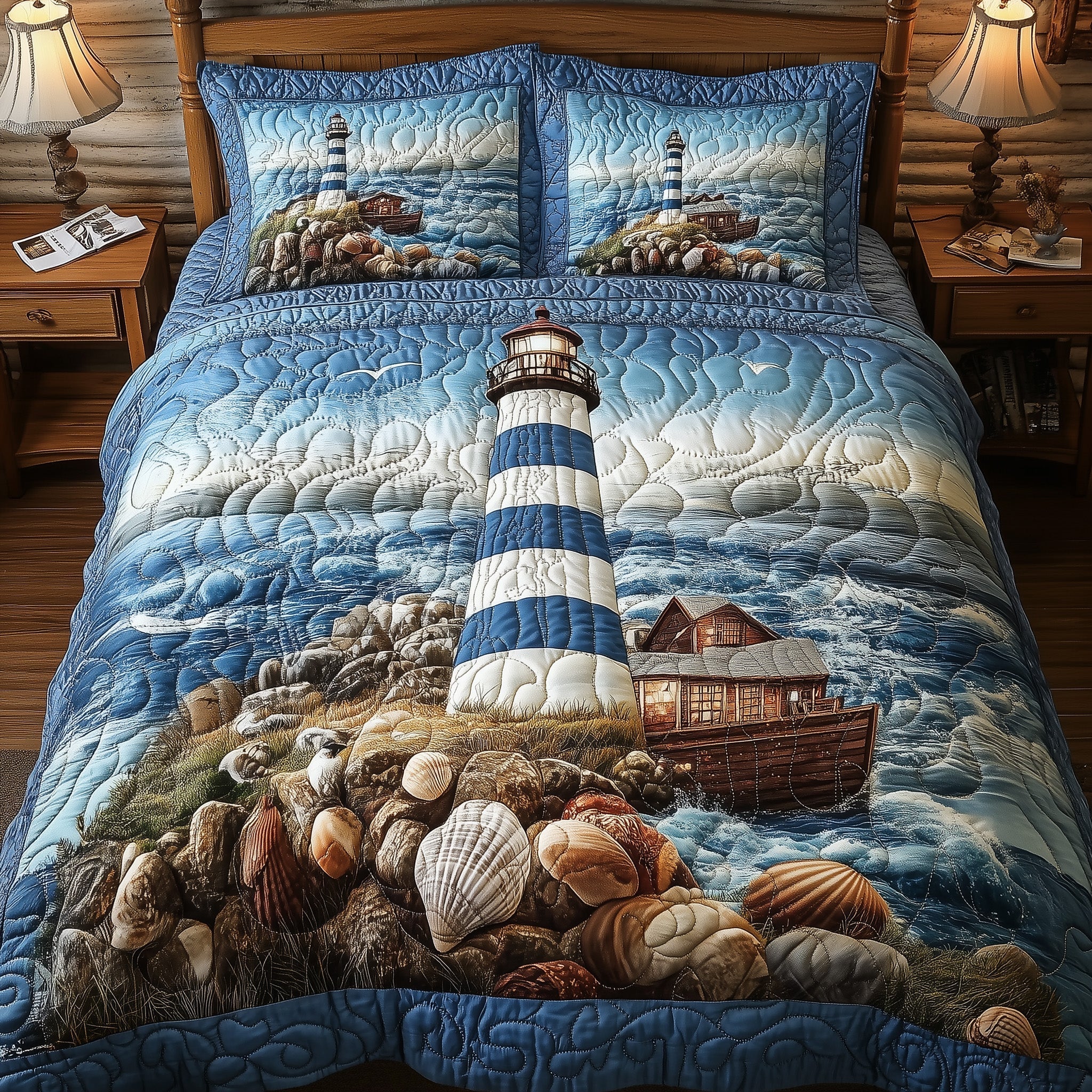 Peaceful Lighthouse 3-Piece Quilted Bedding Set GFTONL3782