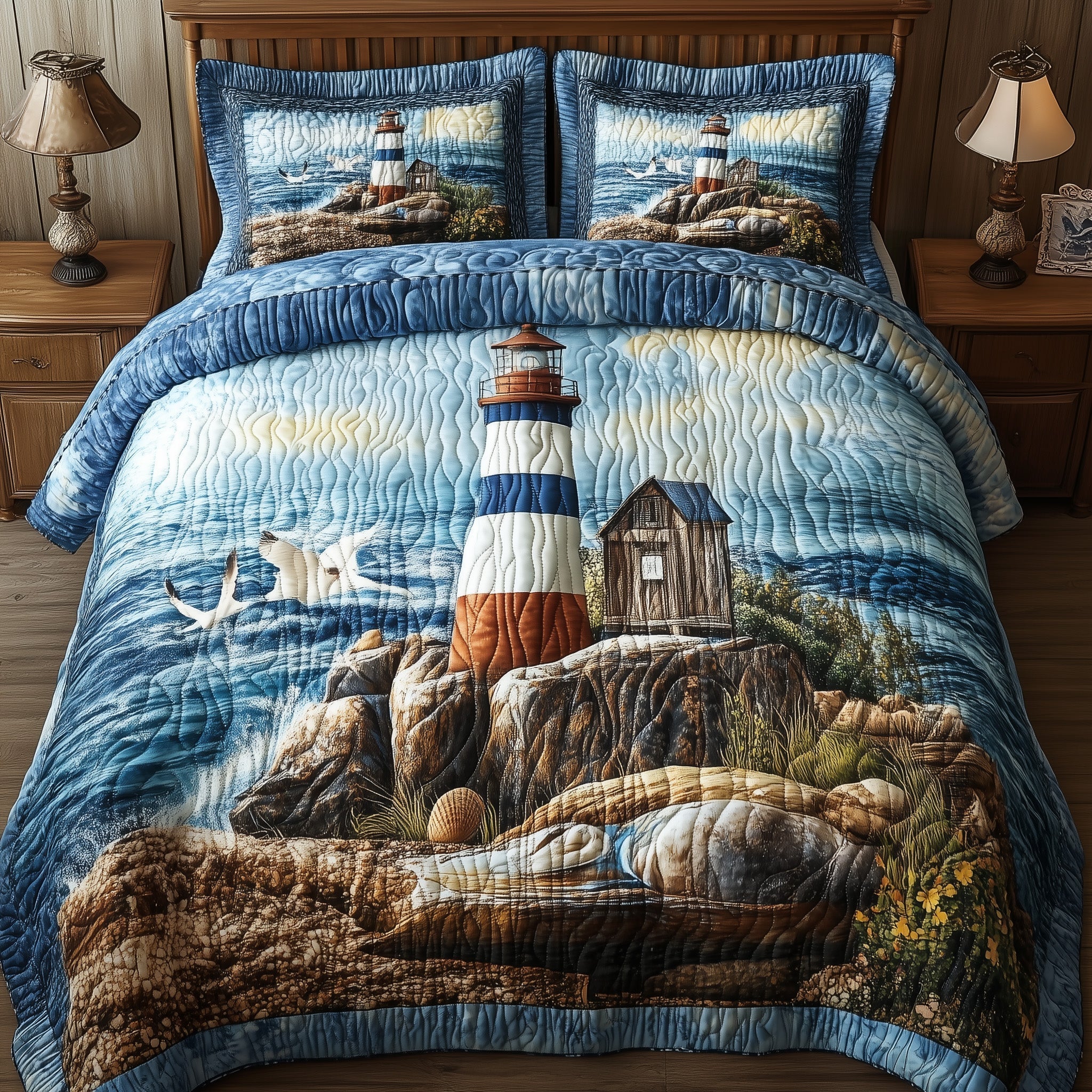 Peaceful Lighthouse 3-Piece Quilted Bedding Set GFTONL3783