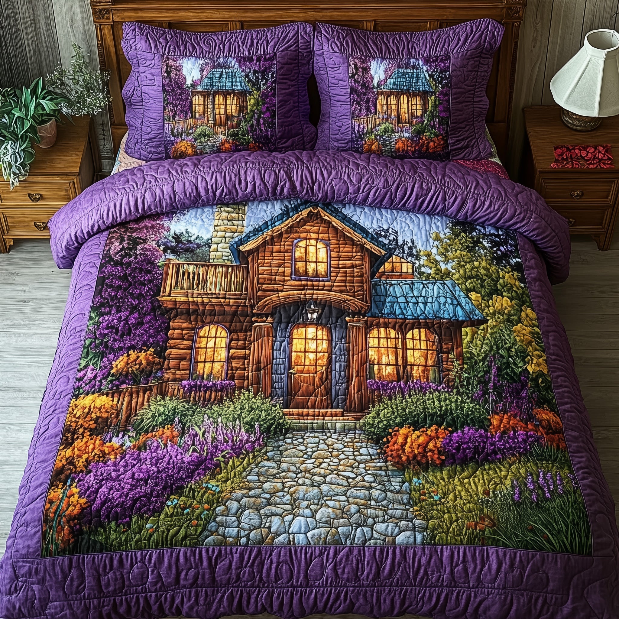 Purple Harmony 3-Piece Quilted Bedding Set GFTONL3798