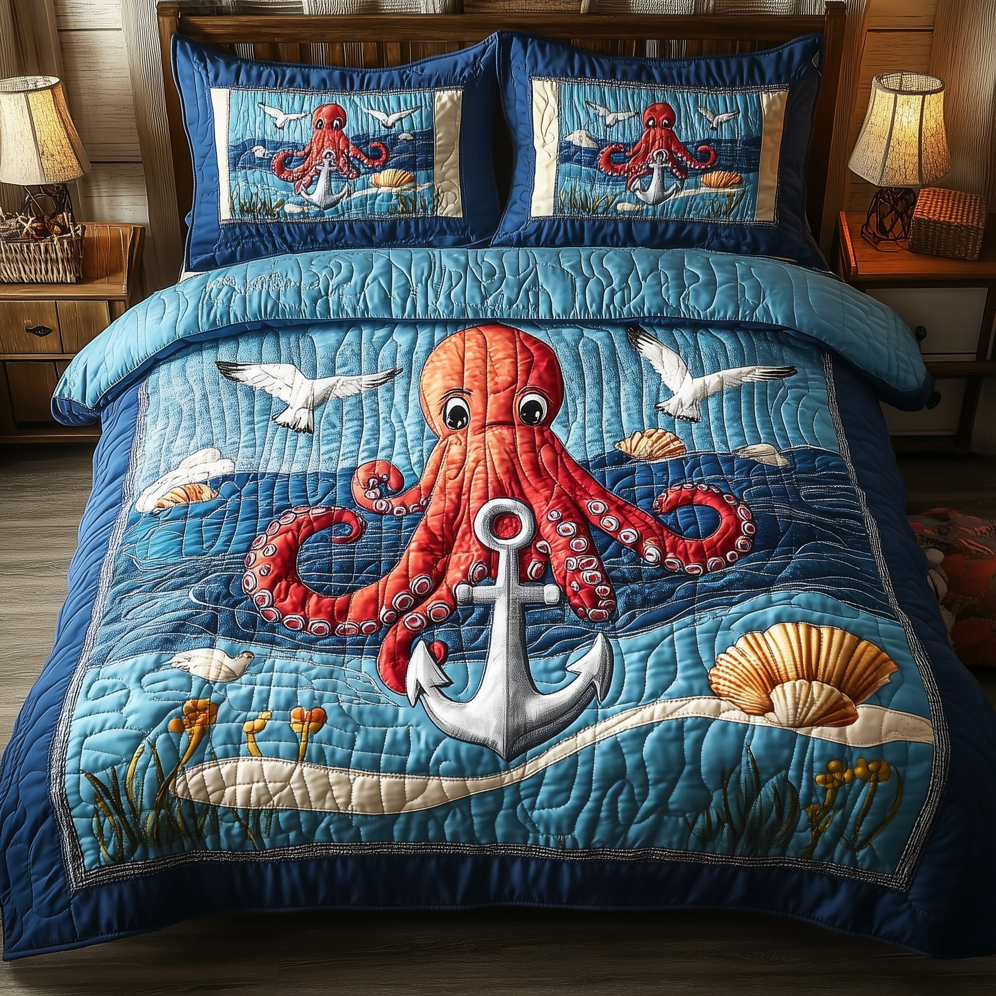 Octopus Anchor 3-Piece Quilted Bedding Set GFTONL3805
