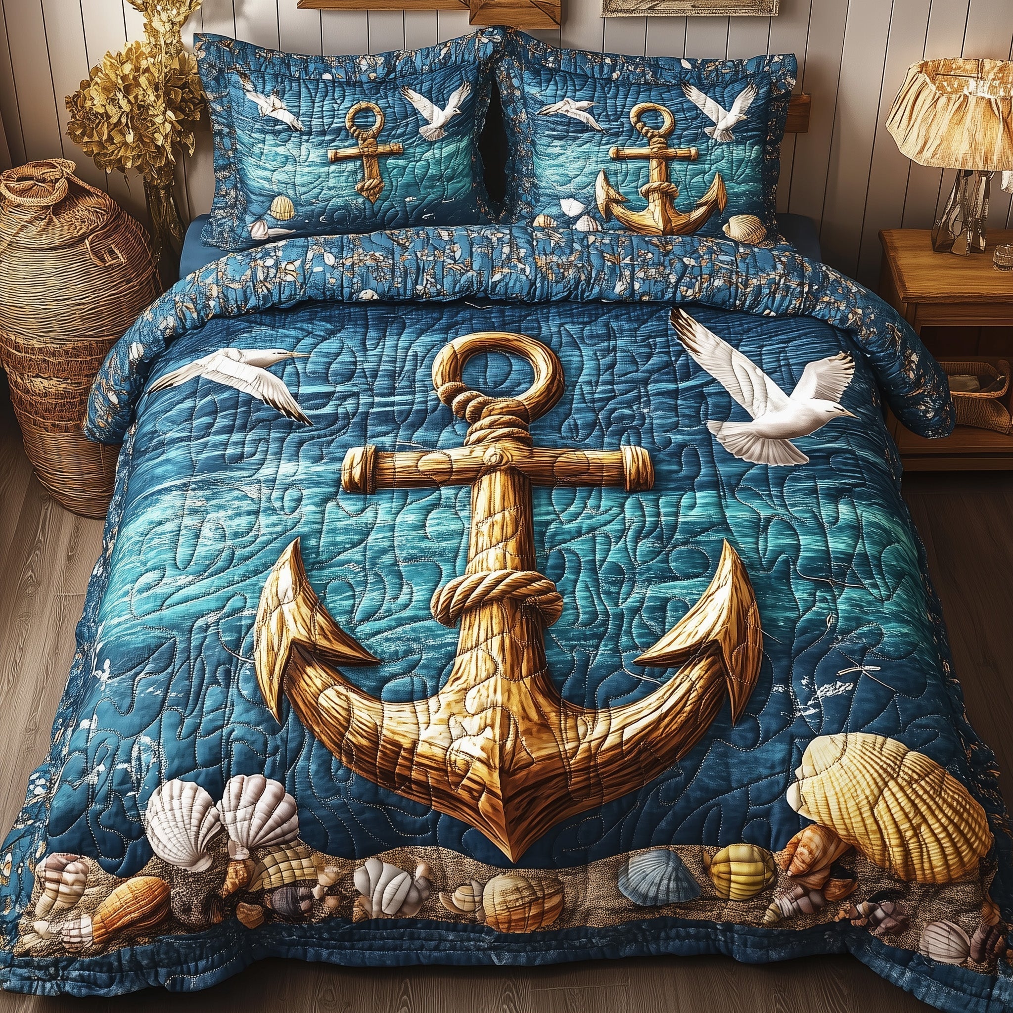 Nautical Anchor 3-Piece Quilted Bedding Set GFTONL3809