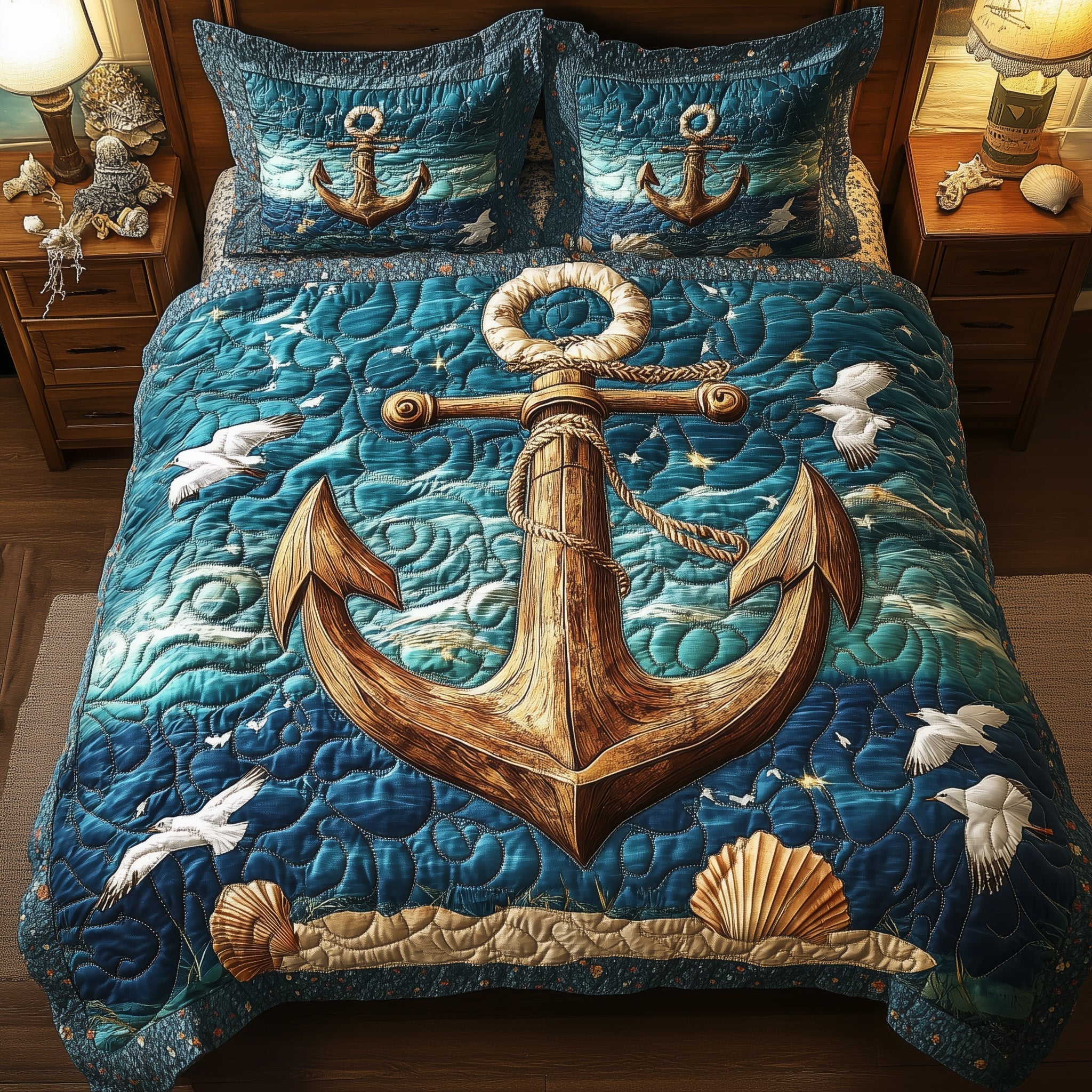 Nautical Anchor 3-Piece Quilted Bedding Set GFTONL3810
