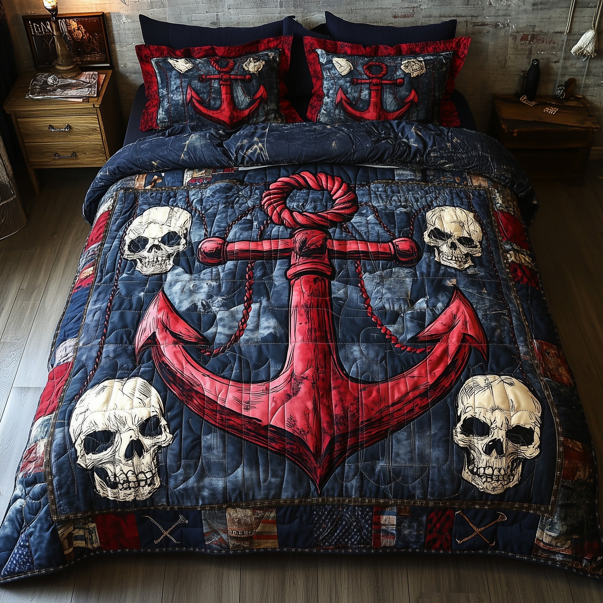 Skull Anchor 3-Piece Quilted Bedding Set GFTONL3816