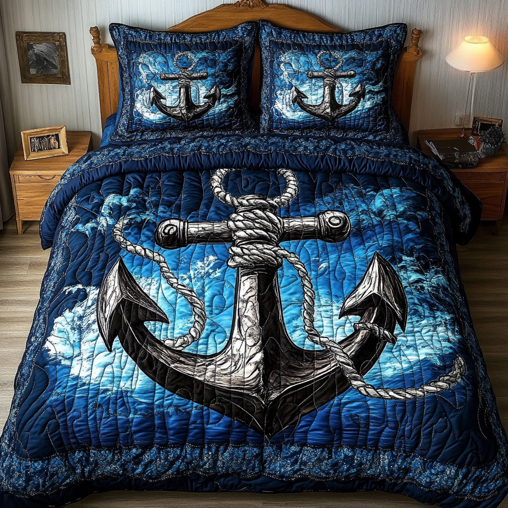 Blue Anchor 3-Piece Quilted Bedding Set GFTONL3818