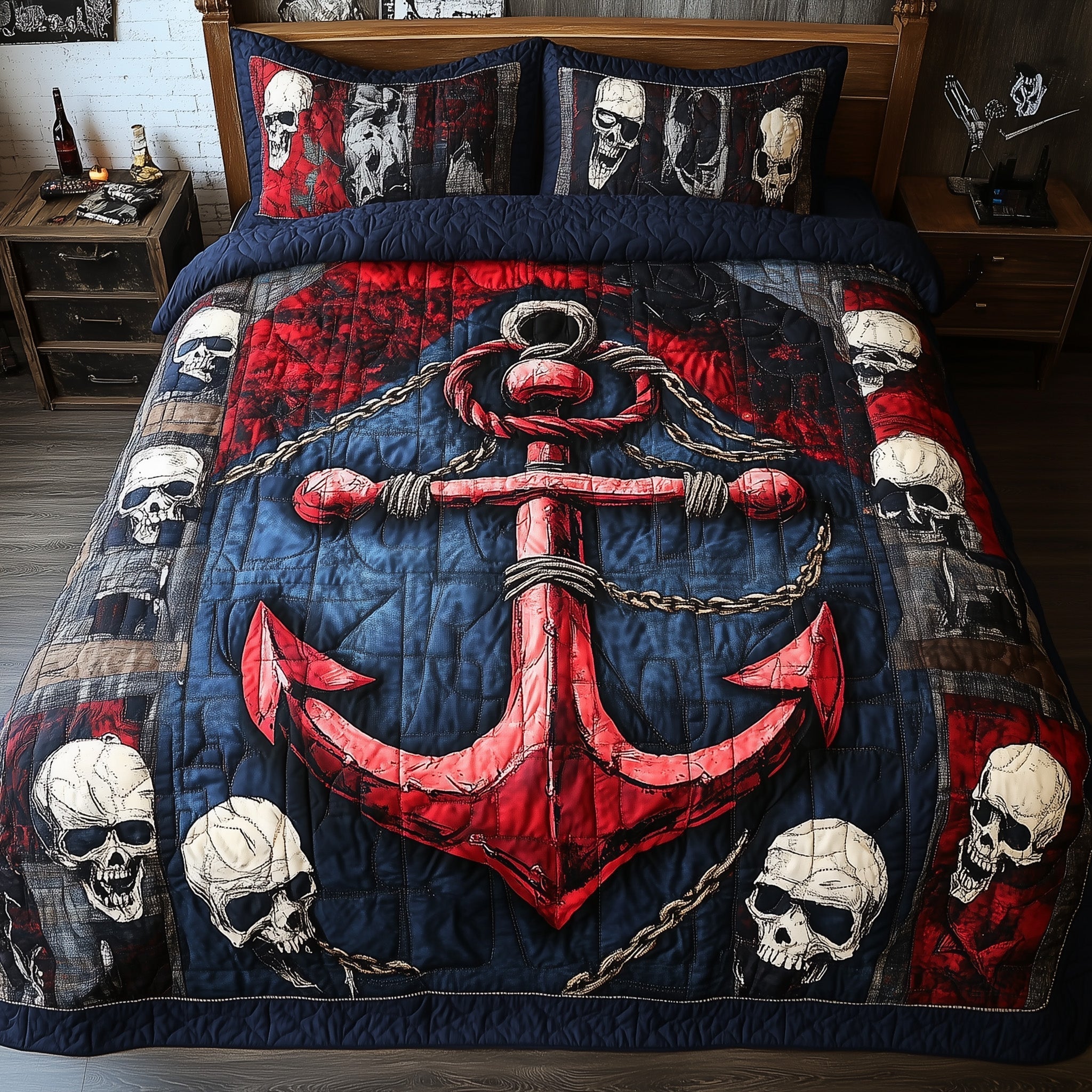 Skull Anchor 3-Piece Quilted Bedding Set GFTONL3821