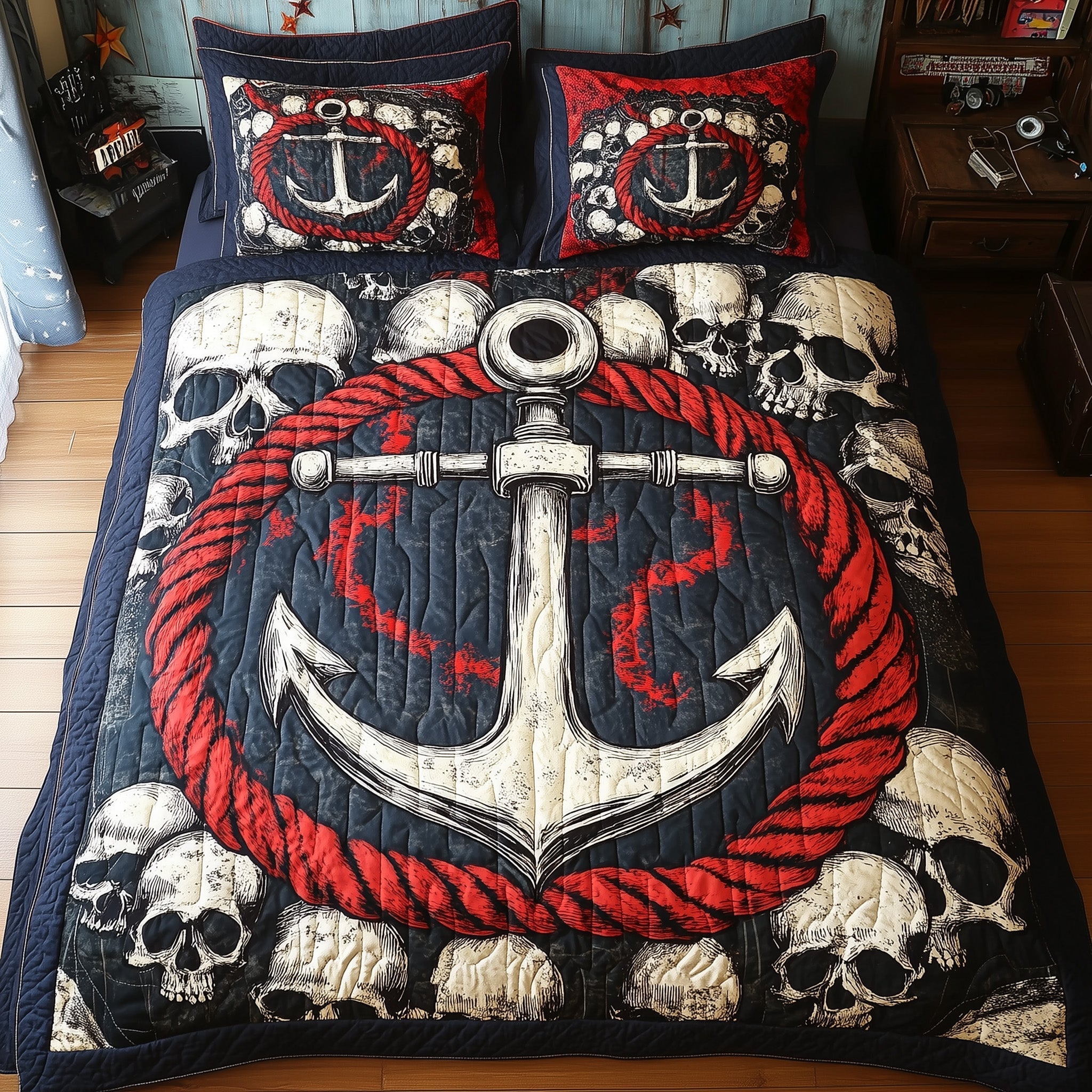 Skull Anchor 3-Piece Quilted Bedding Set GFTONL3822