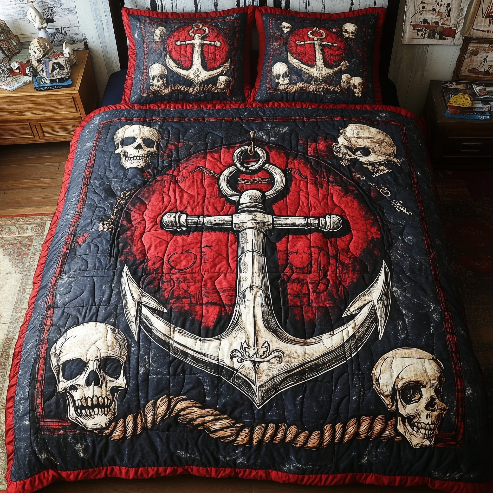 Skull Anchor 3-Piece Quilted Bedding Set GFTONL3825