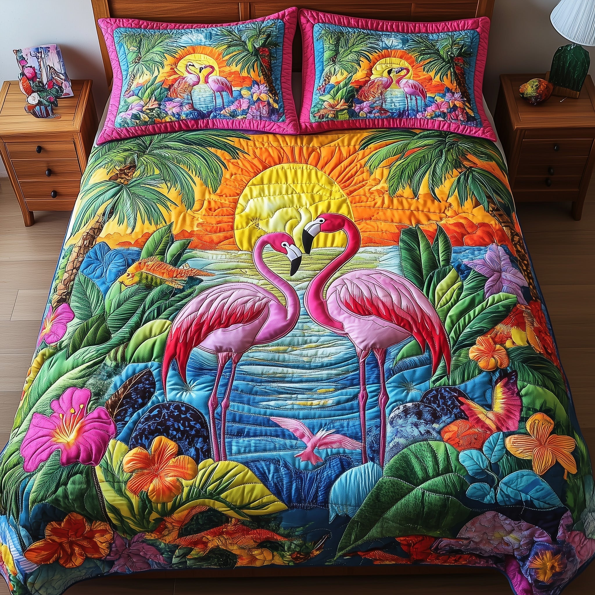 Tropical Flamingo 3-Piece Quilted Bedding Set GFTONL3857