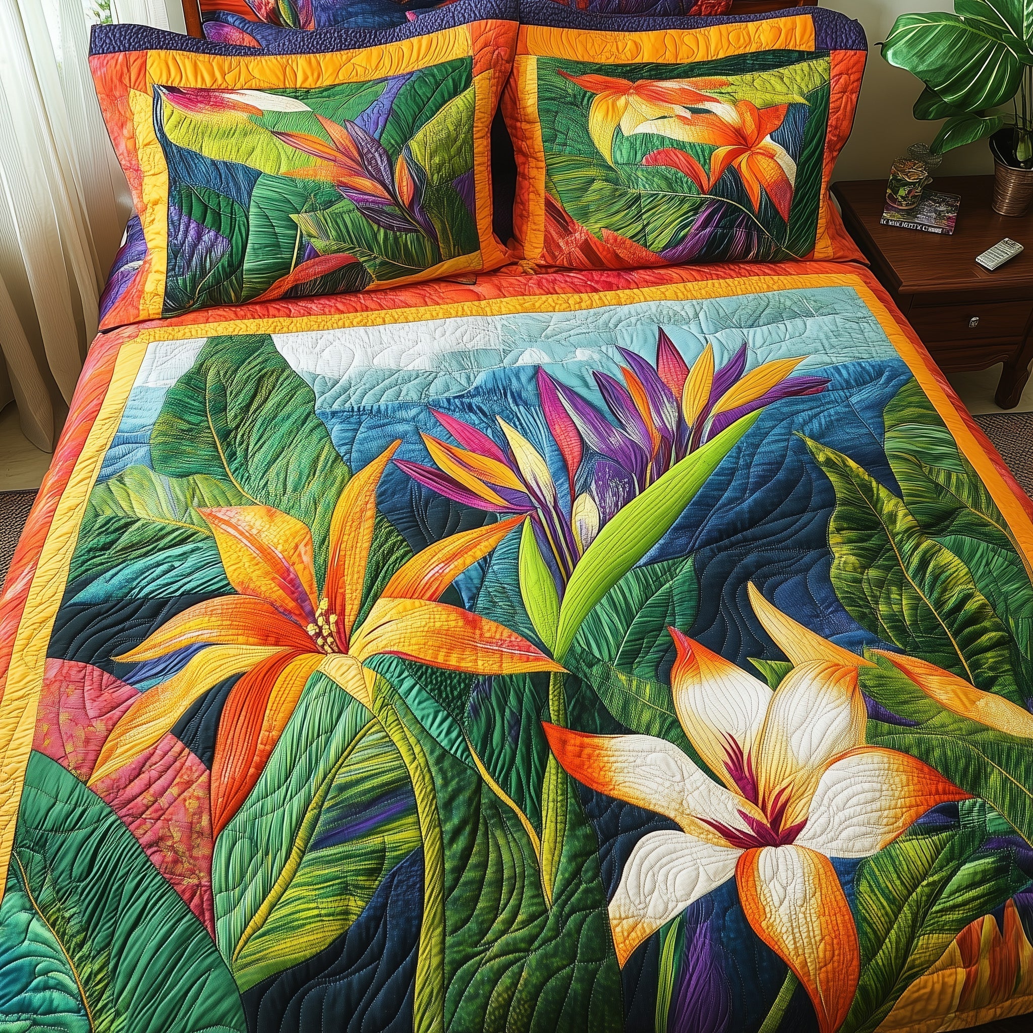 Bird Of Paradise Flower 3-Piece Quilted Bedding Set GFTONL3867