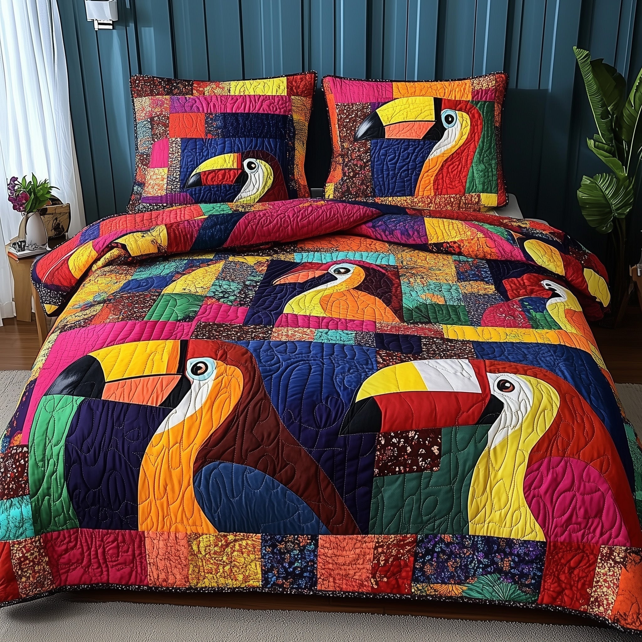 Joyful Toucan 3-Piece Quilted Bedding Set GFTONL4002