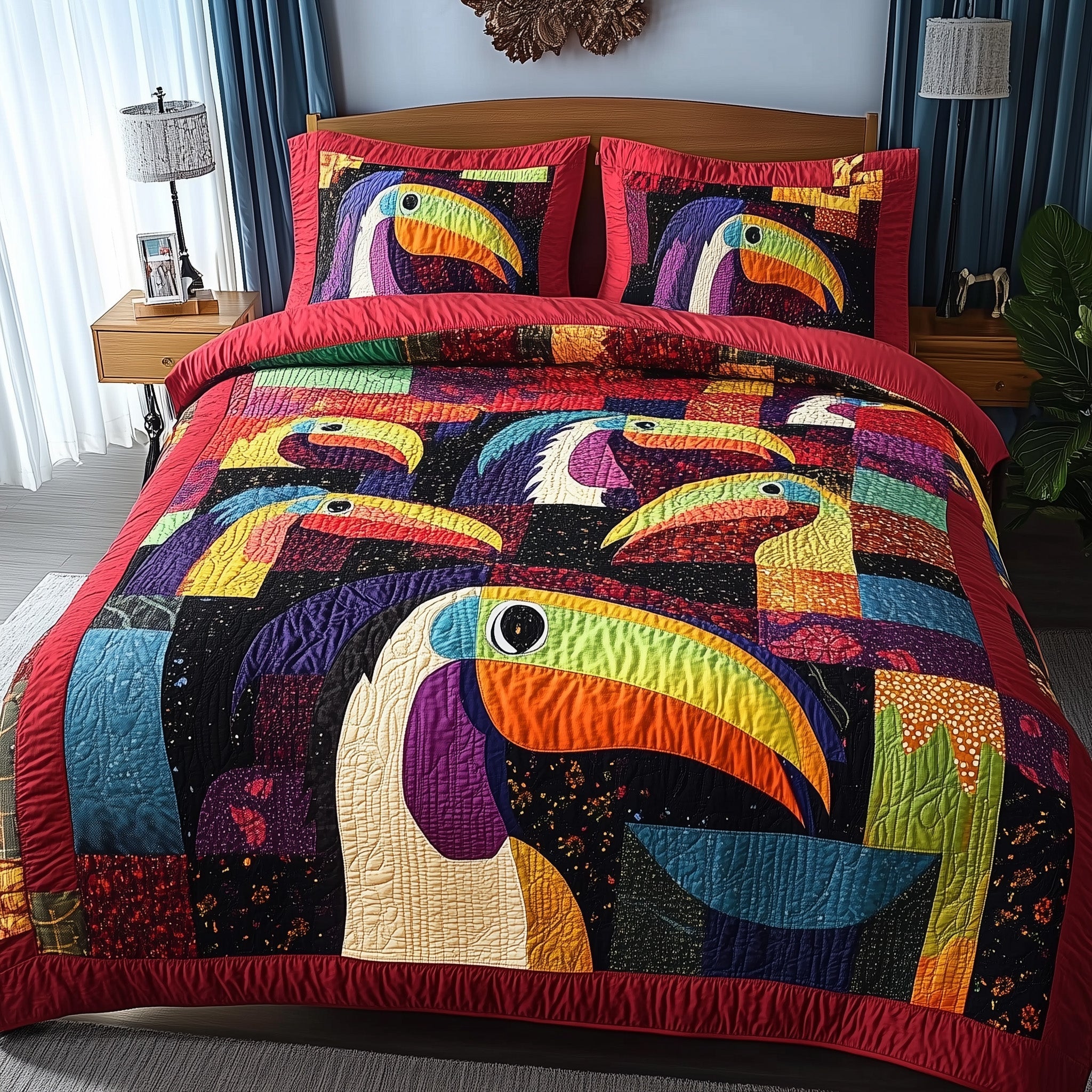 Joyful Toucans 3-Piece Quilted Bedding Set GFTONL4003