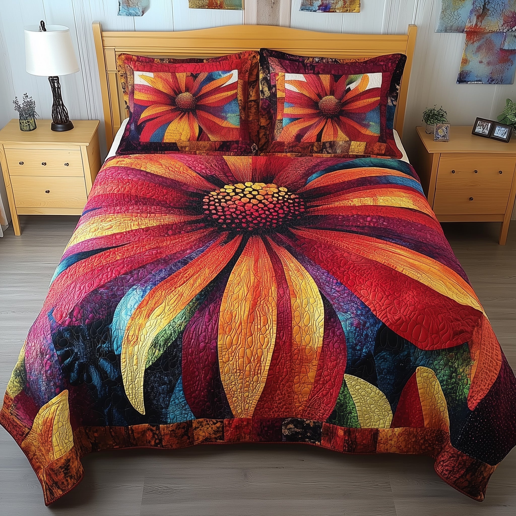 Blooming Flower Patchwork 3-Piece Quilted Bedding Set GFTONL4014