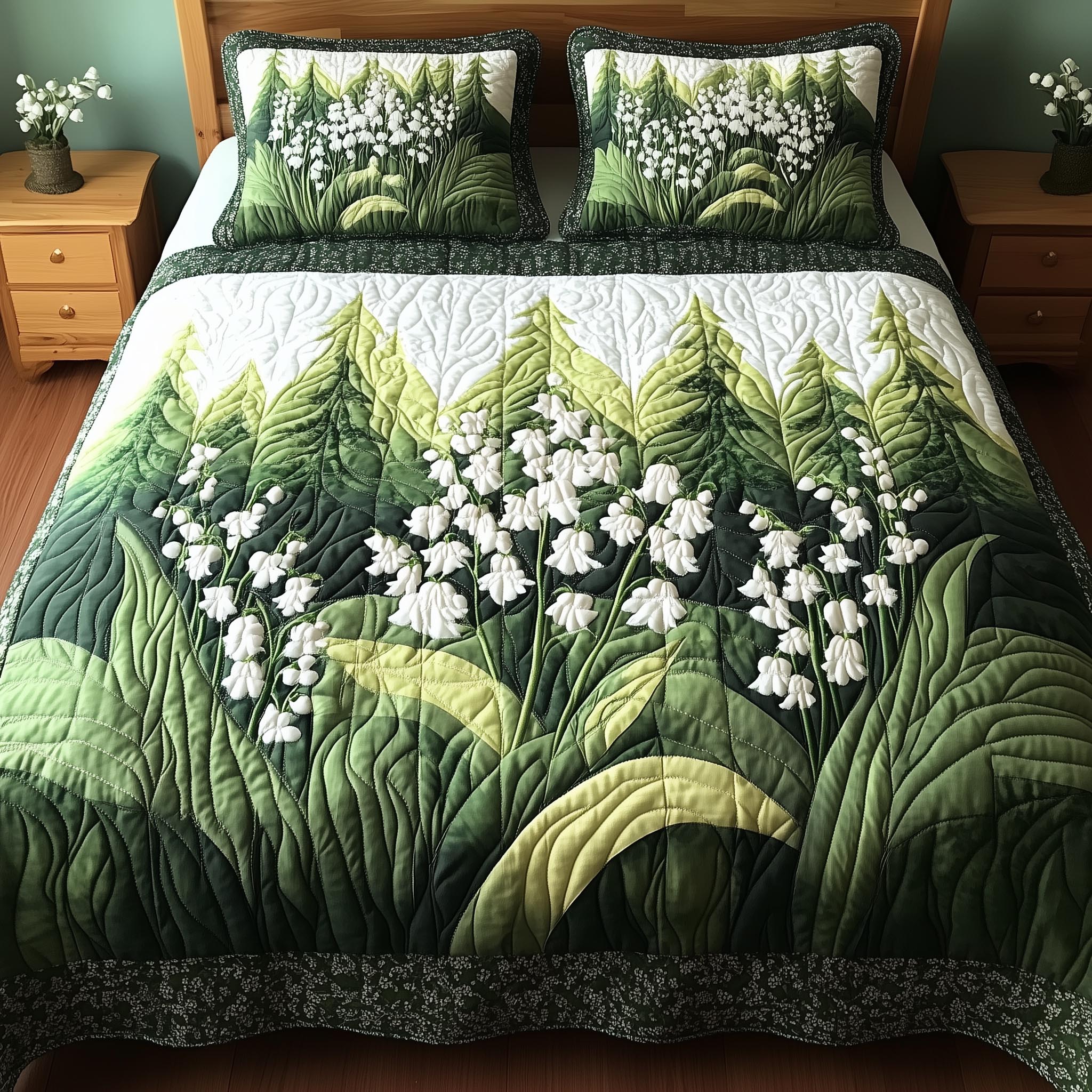 Lily Of The Valley 3-Piece Quilted Bedding Set GFTONL4060