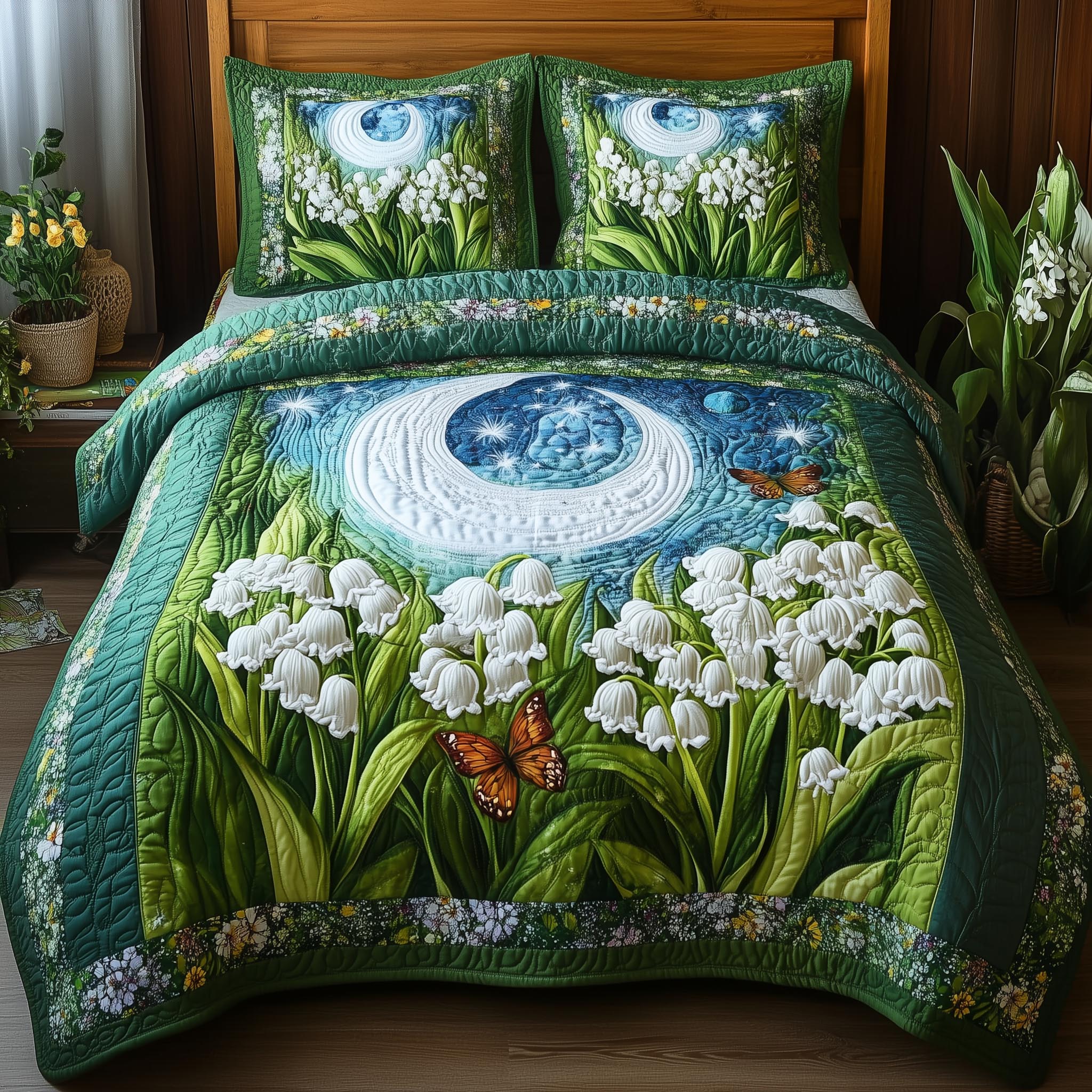 Lily Butterfly 3-Piece Quilted Bedding Set GFTONL4066