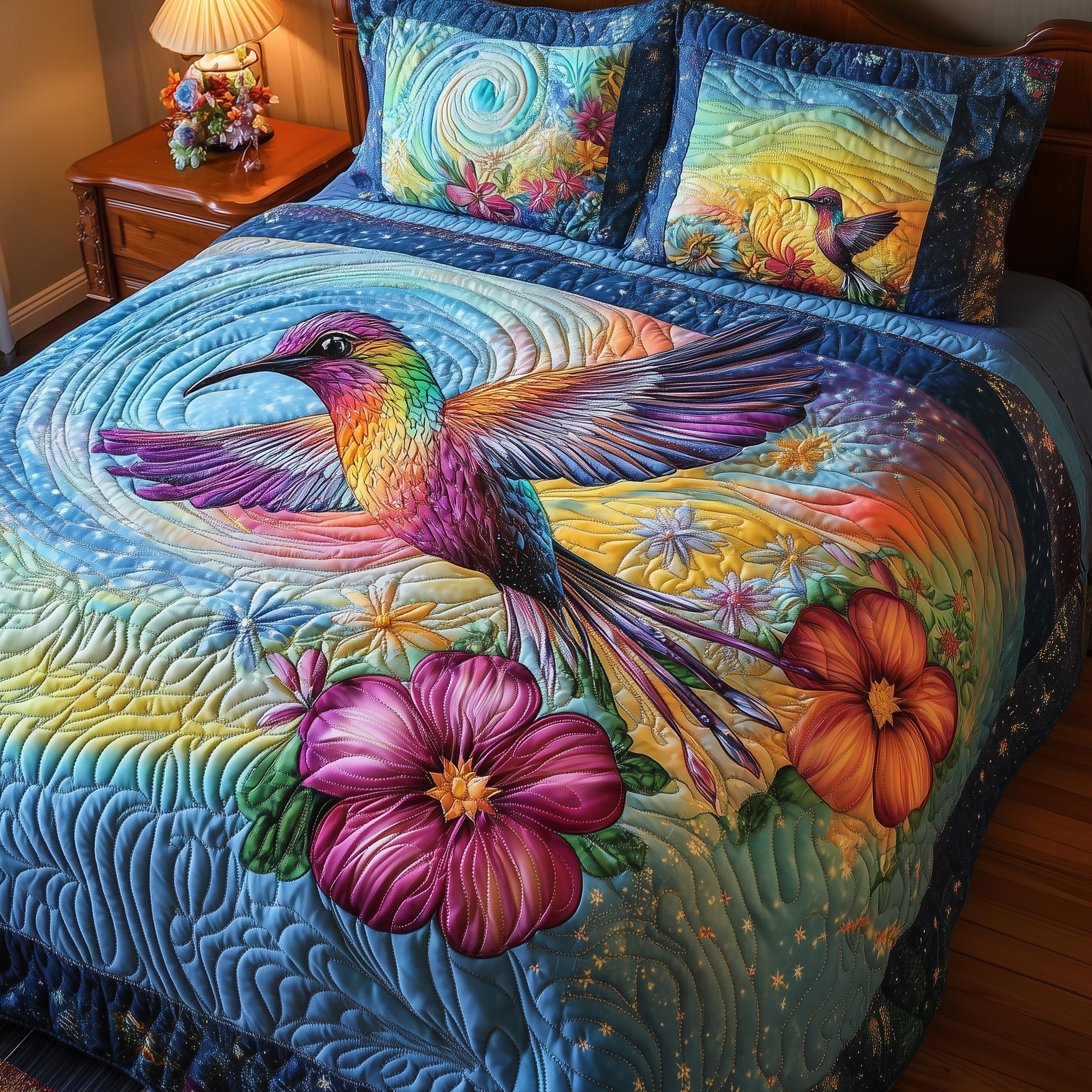 Aurora Hummingbird 3-Piece Quilted Bedding Set GFTONL4075