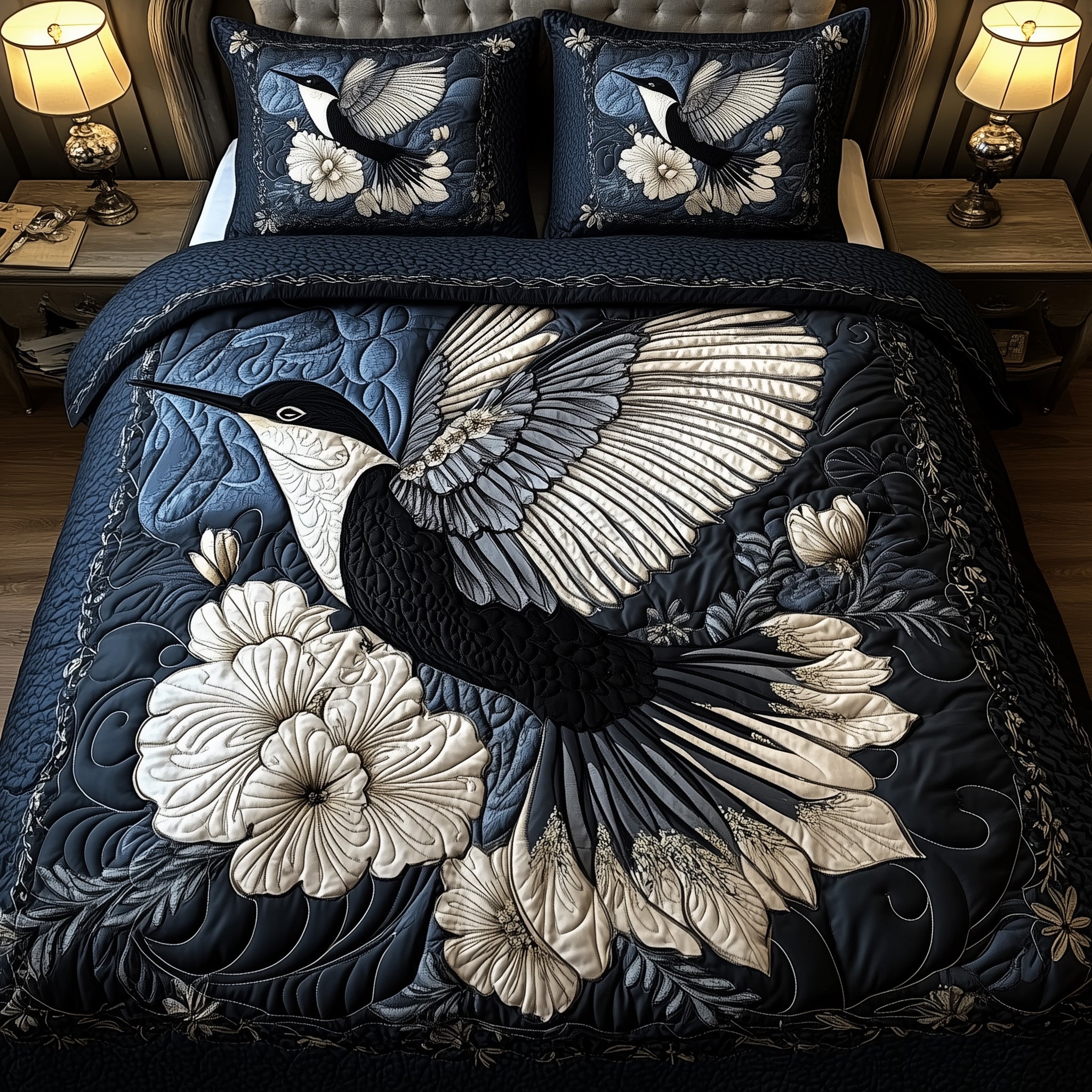 Noir Hummingbird 3-Piece Quilted Bedding Set GFTONL4081