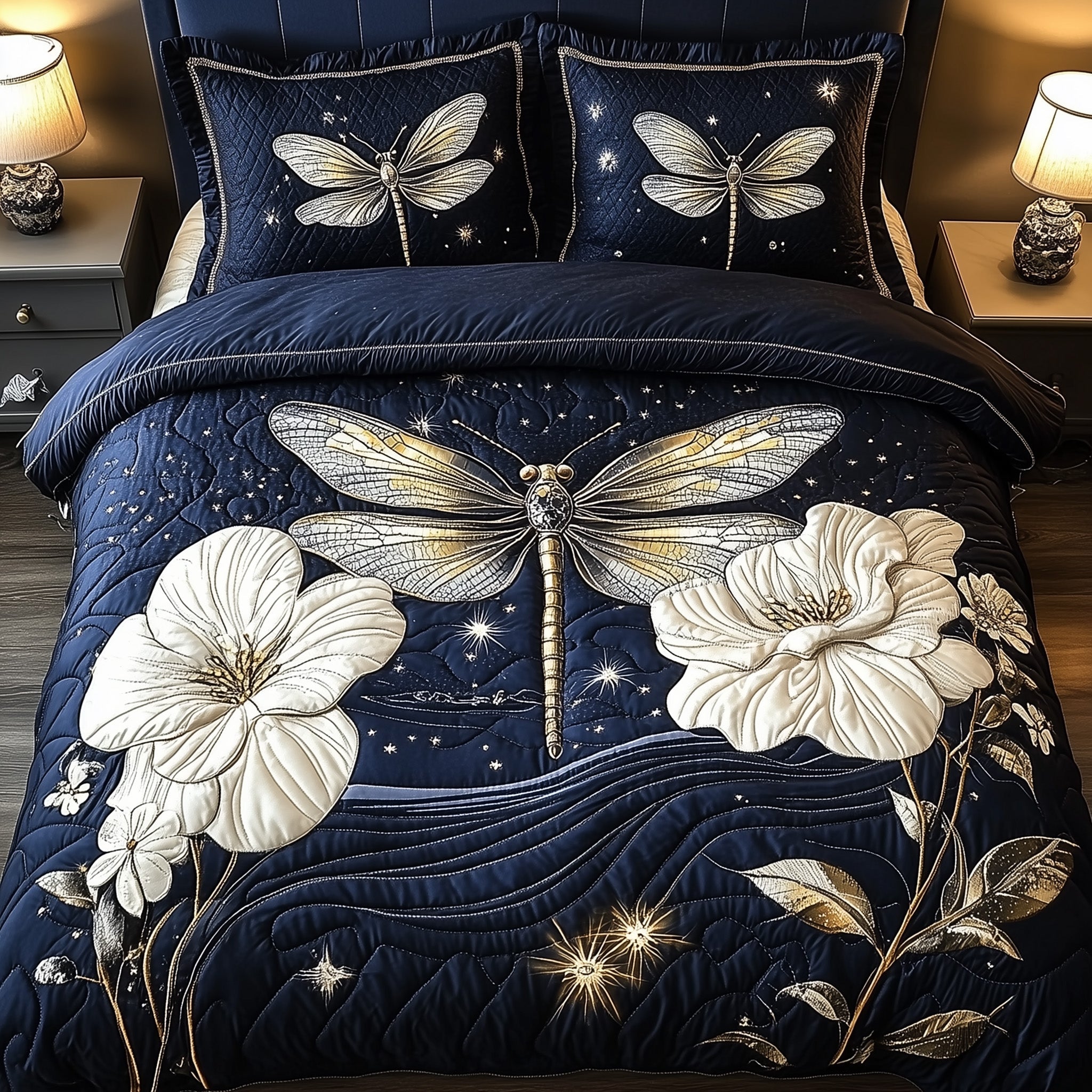 Midnight Dragonfly 3-Piece Quilted Bedding Set GFTONL4157