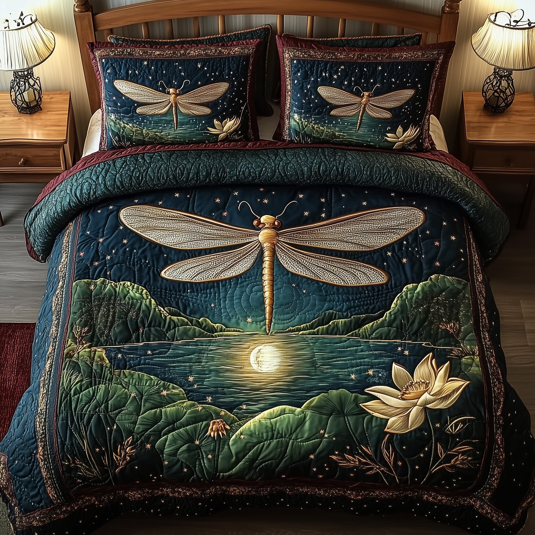 Midnight Dragonfly 3-Piece Quilted Bedding Set GFTONL4163