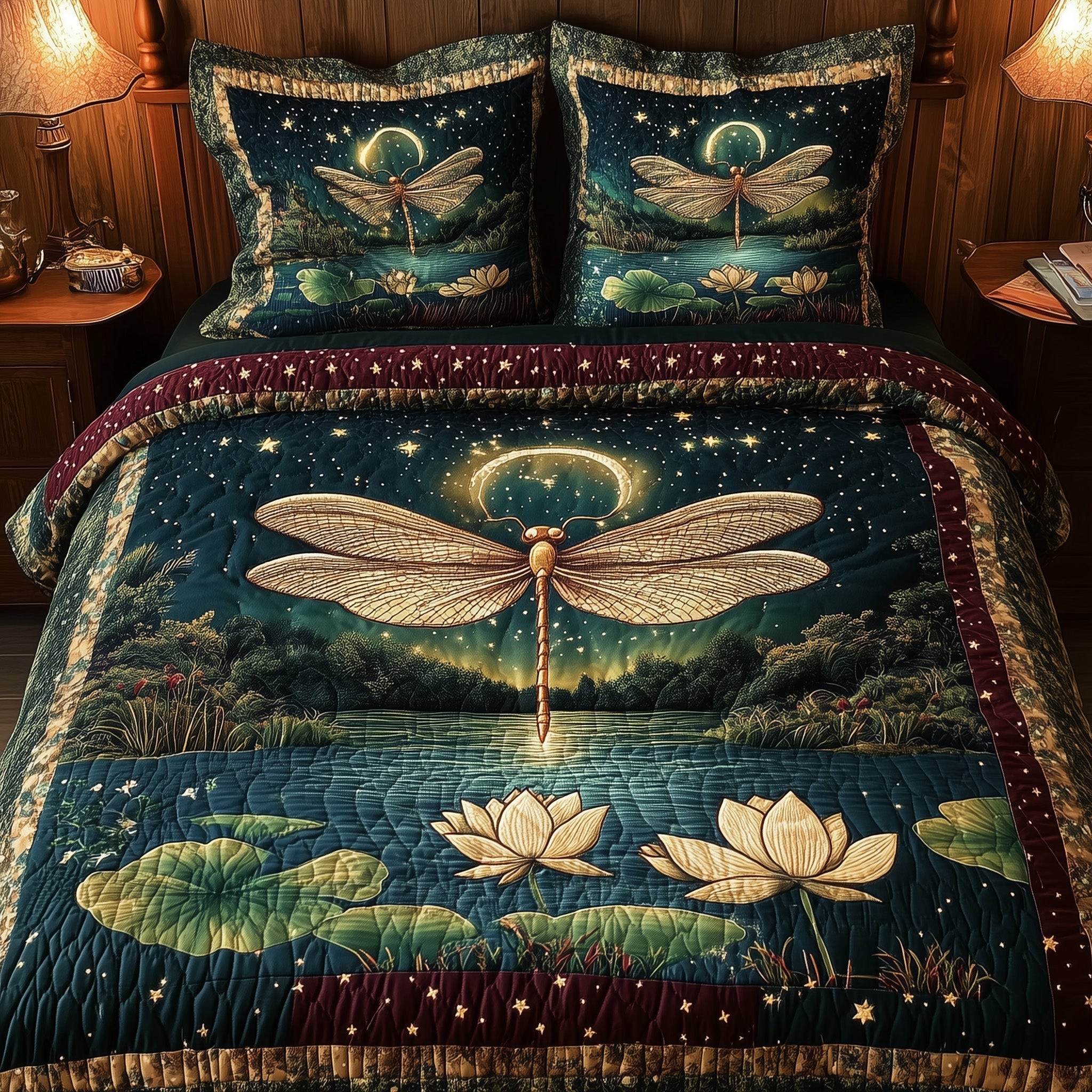 Midnight Dragonfly 3-Piece Quilted Bedding Set GFTONL4165