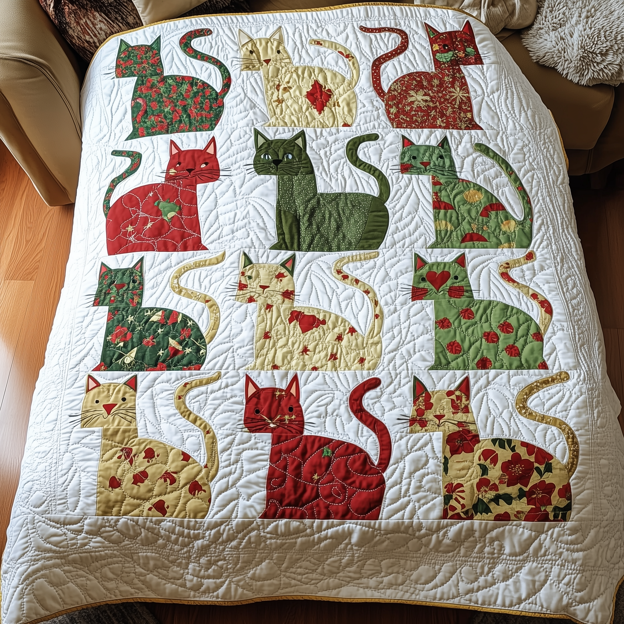 Festive Cat Quilted Blanket GFTONL420