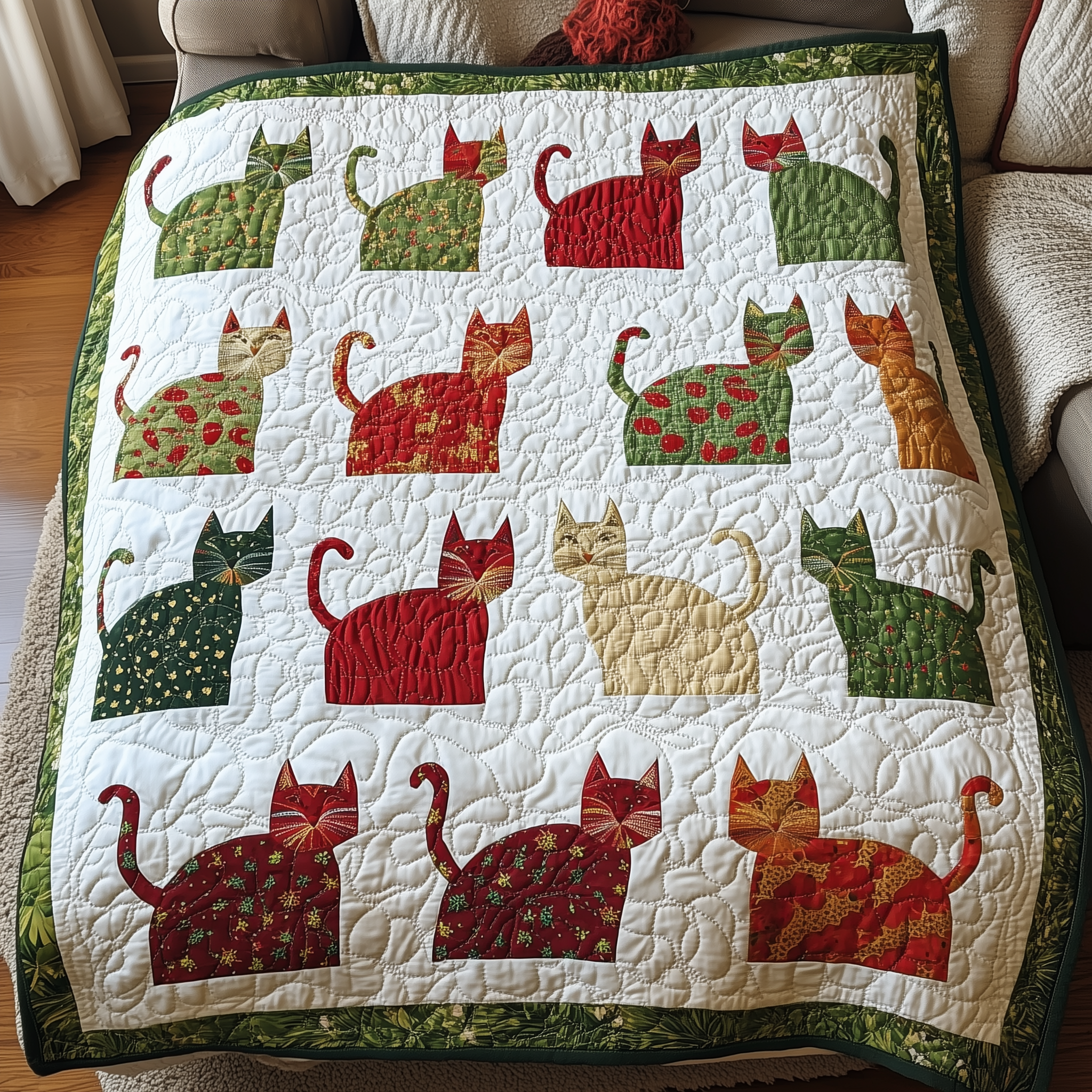 Festive Cat Quilted Blanket GFTONL422