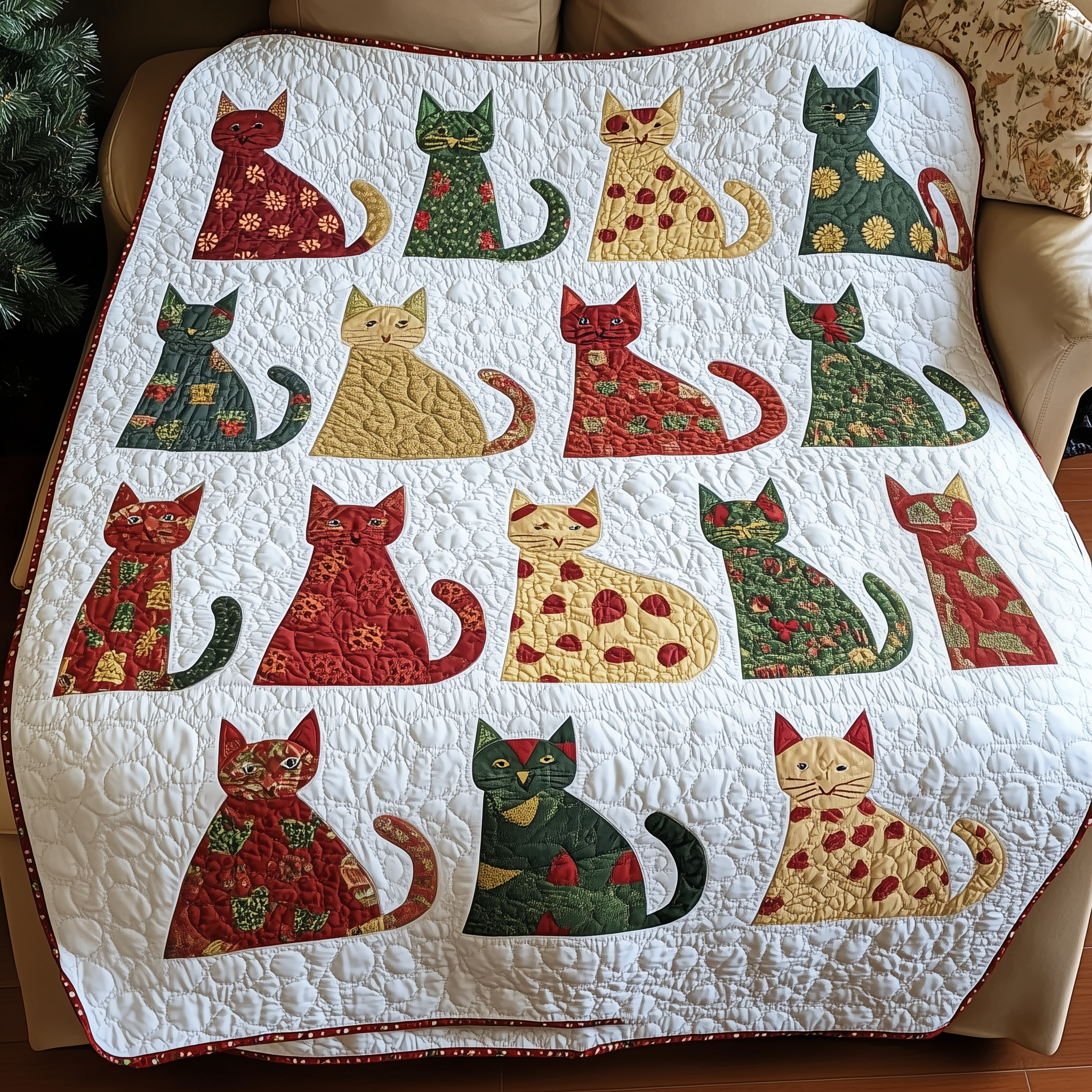 Festive Cat Quilted Blanket GFTONL423
