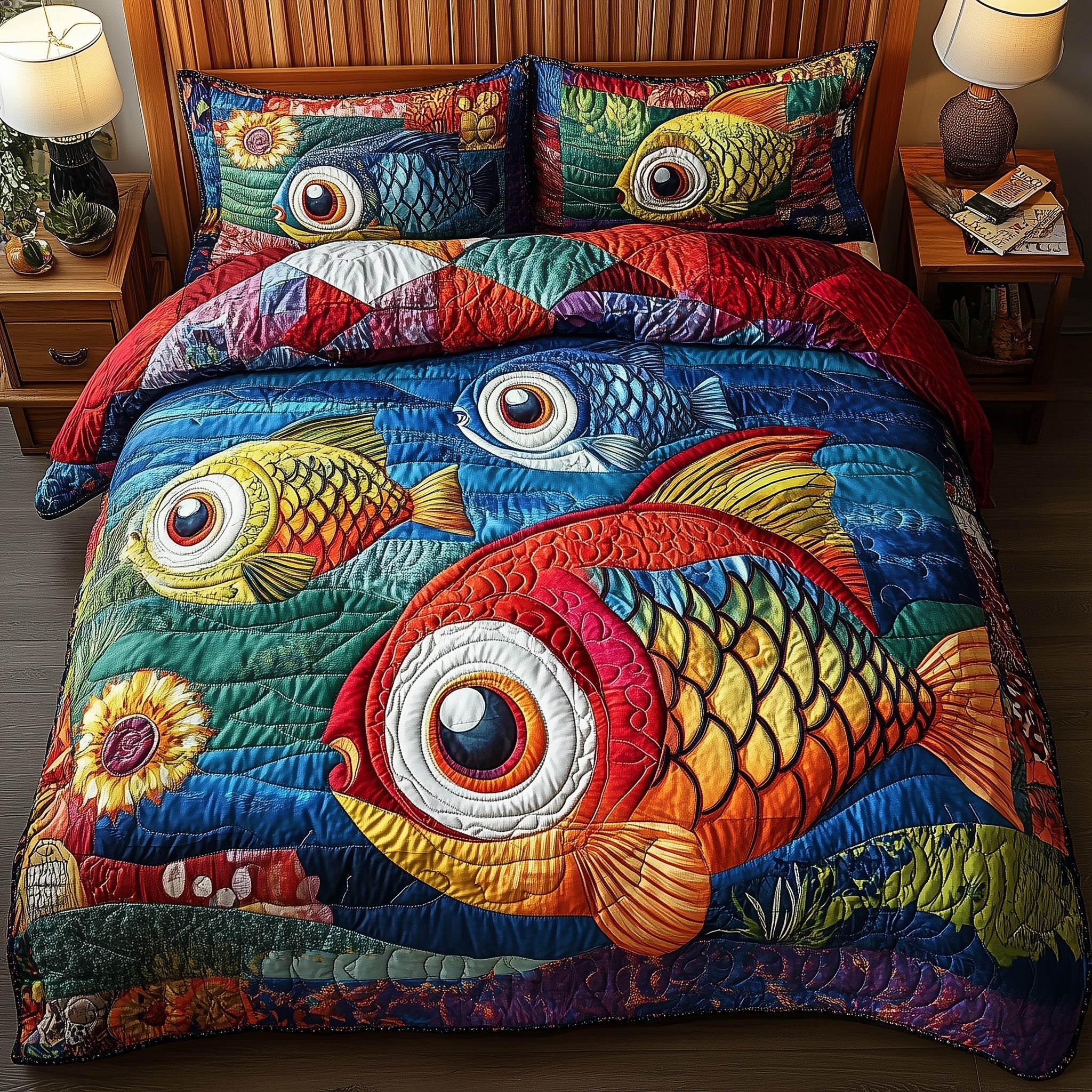 Joyful Fishing 3-Piece Quilted Bedding Set GFTONL4259