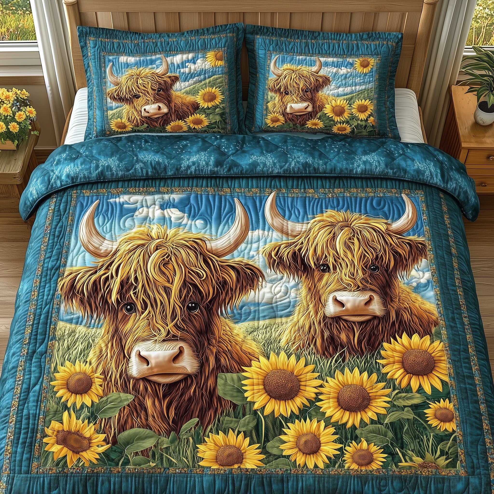 Highland Cow Buddy 3-Piece Quilted Bedding Set GFTONL4293