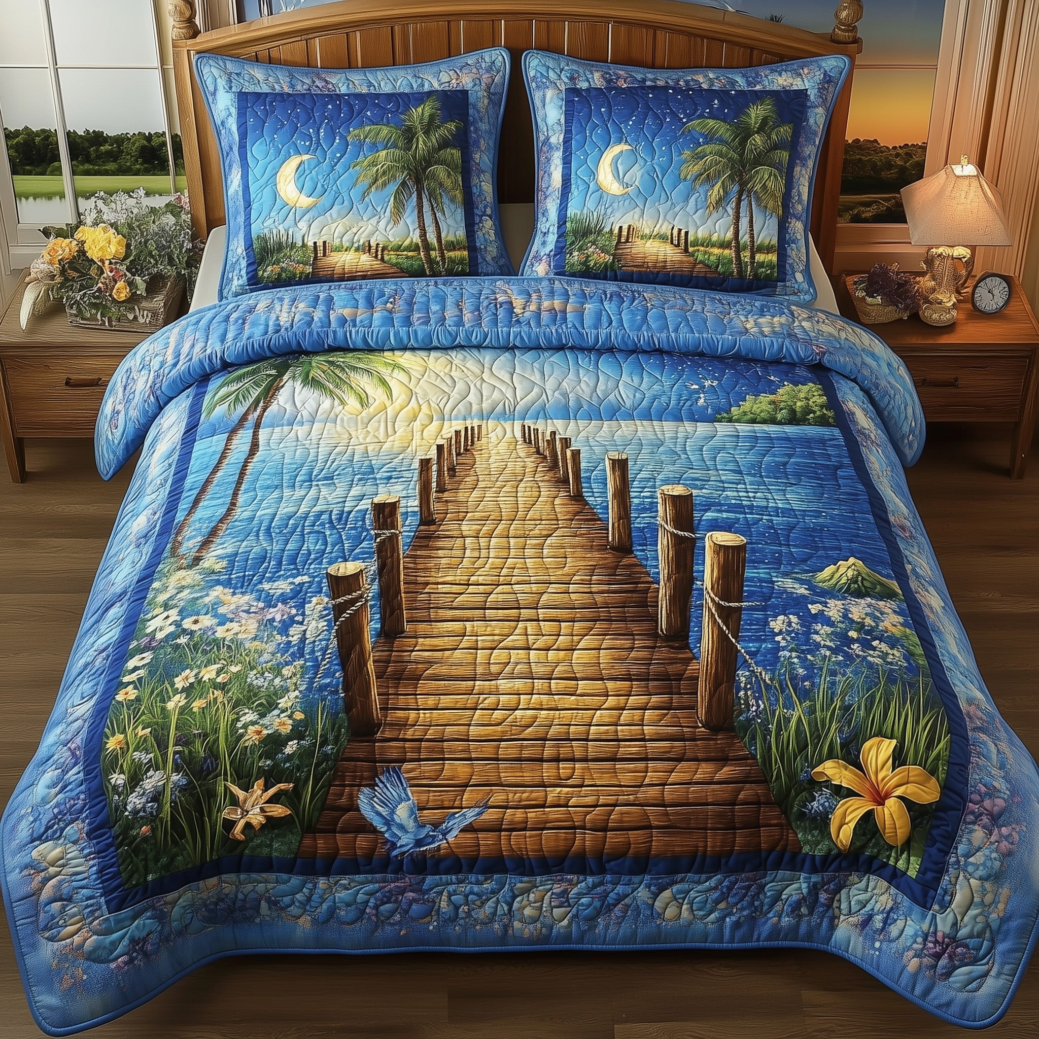 Blue Serenity 3-Piece Quilted Bedding Set GFTONL4313