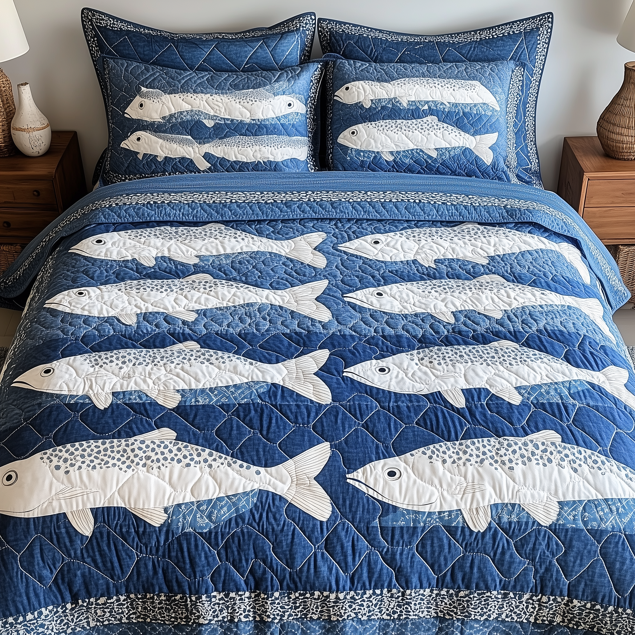Cheerful Fishes 3-Piece Quilted Bedding Set GFTONL4359